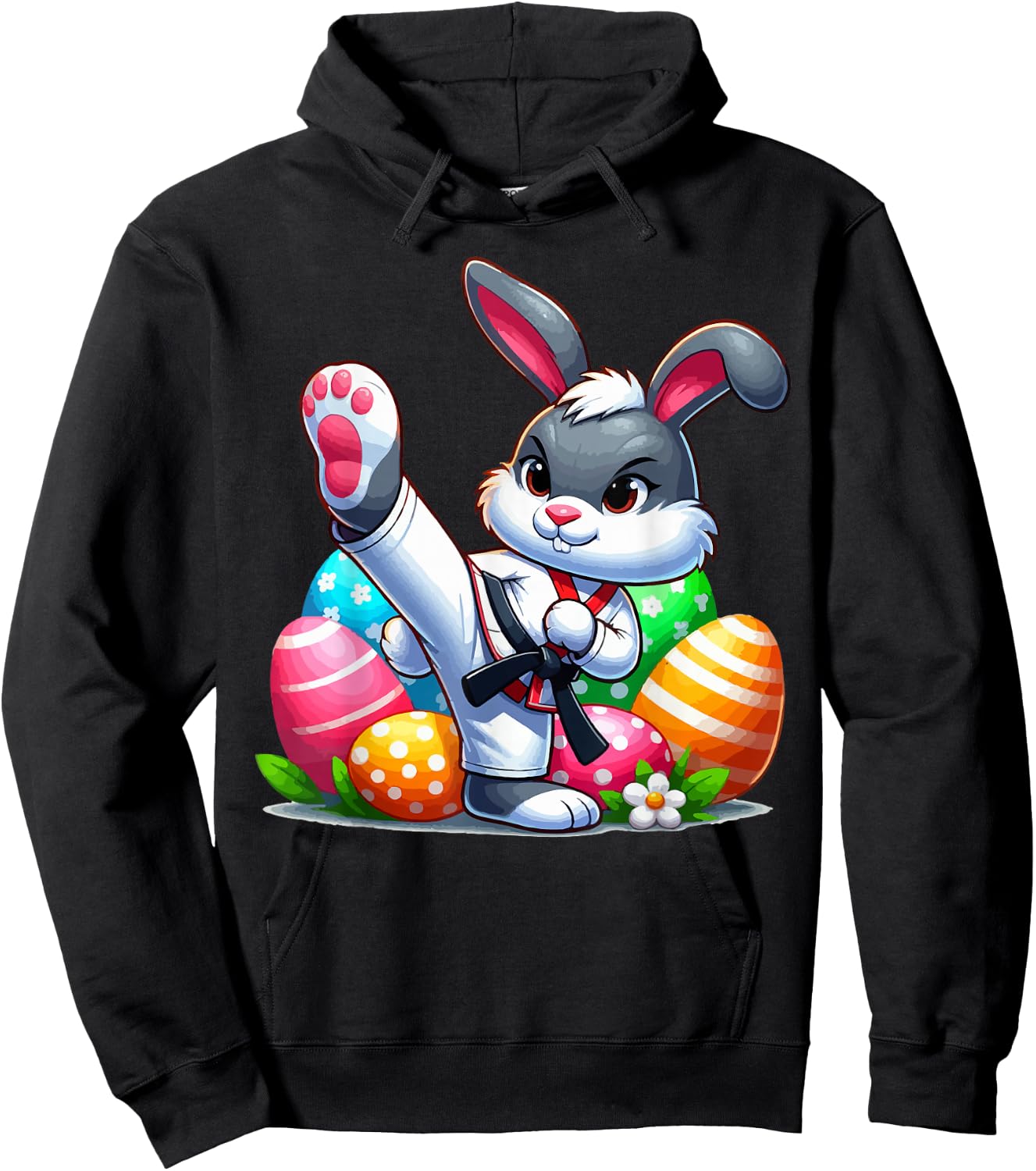 Karate Easter Bunny with a basket of eggs Easter Day Hunt Hoodie - Hoodie | Black