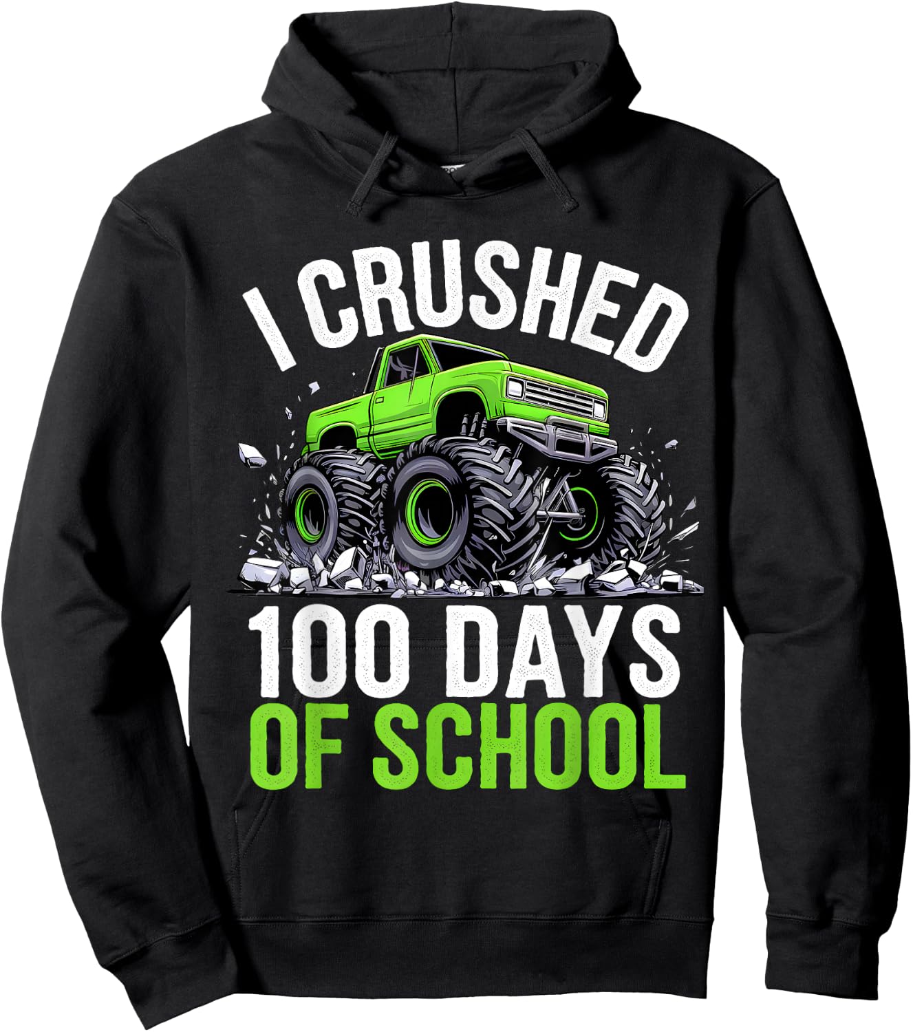 I Crushed 100 Days Of School Boys Kids Monster Truck Hoodie - Hoodie | Black