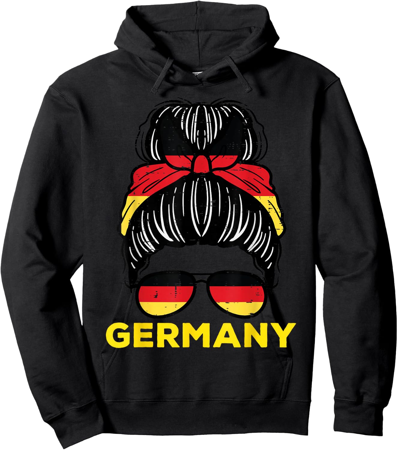 Germany Flag German Girl Messy Bun Football Soccer Fan Women Hoodie - Hoodie | Black