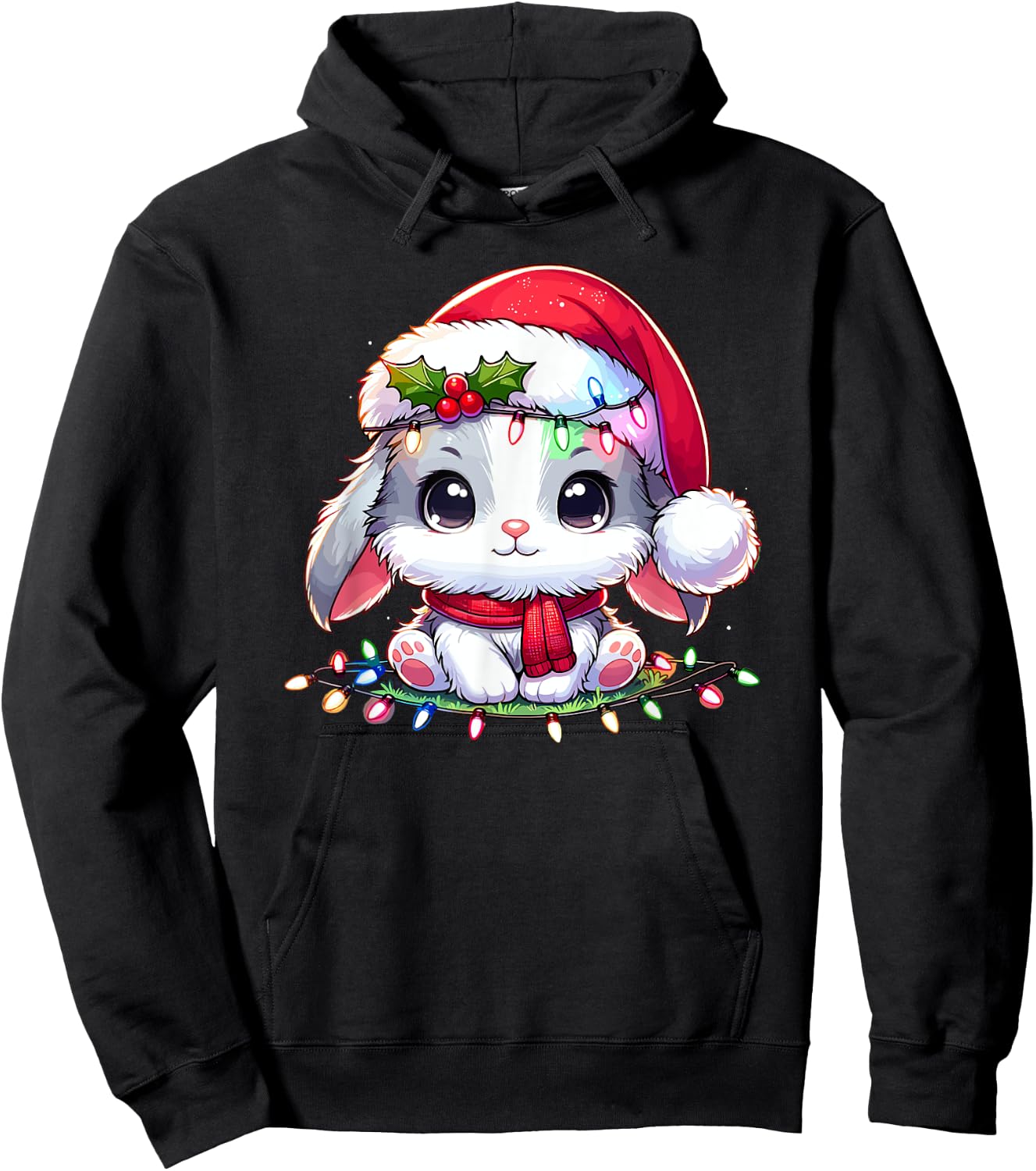 Christmas Hat Rabbit Bunnies Bunny Rabbits Hoodie - Hoodie | Black