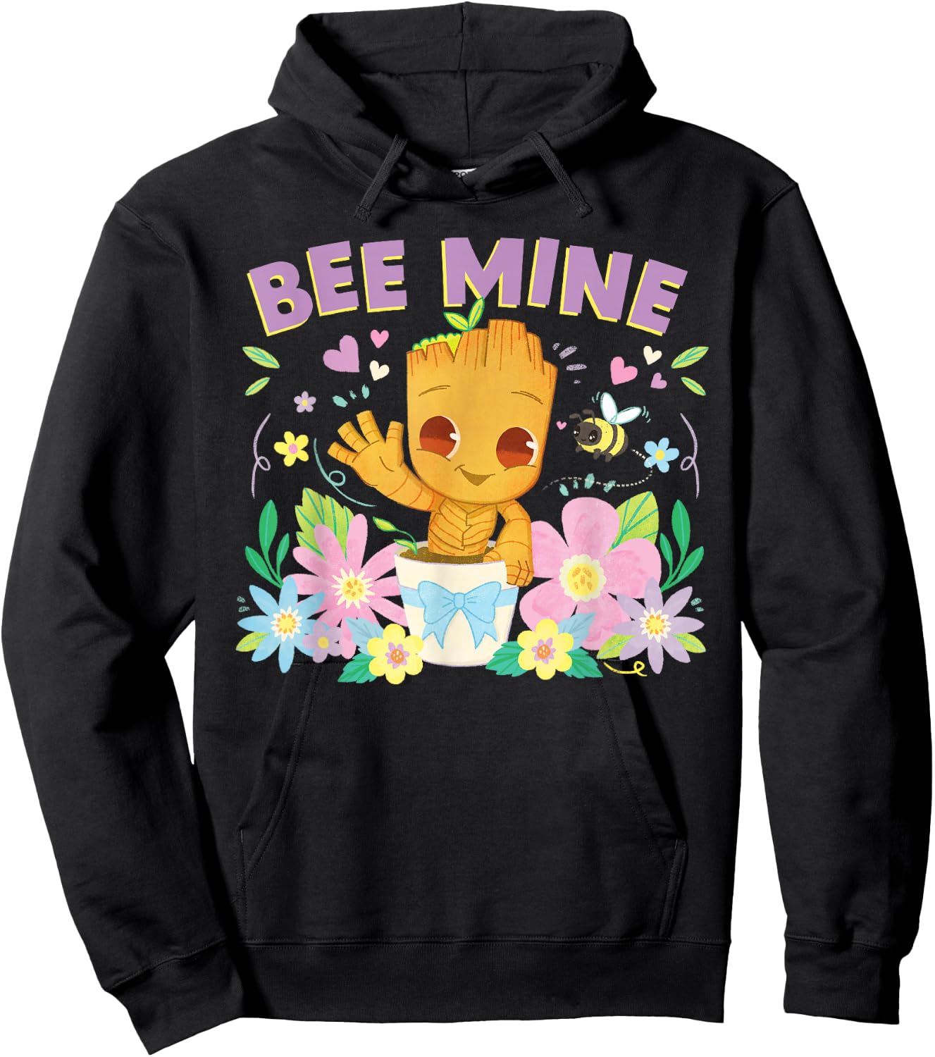 Marvel Valentine’s Day Spring Flower Garden Groot Bee Mine Hoodie - Hoodie | Black