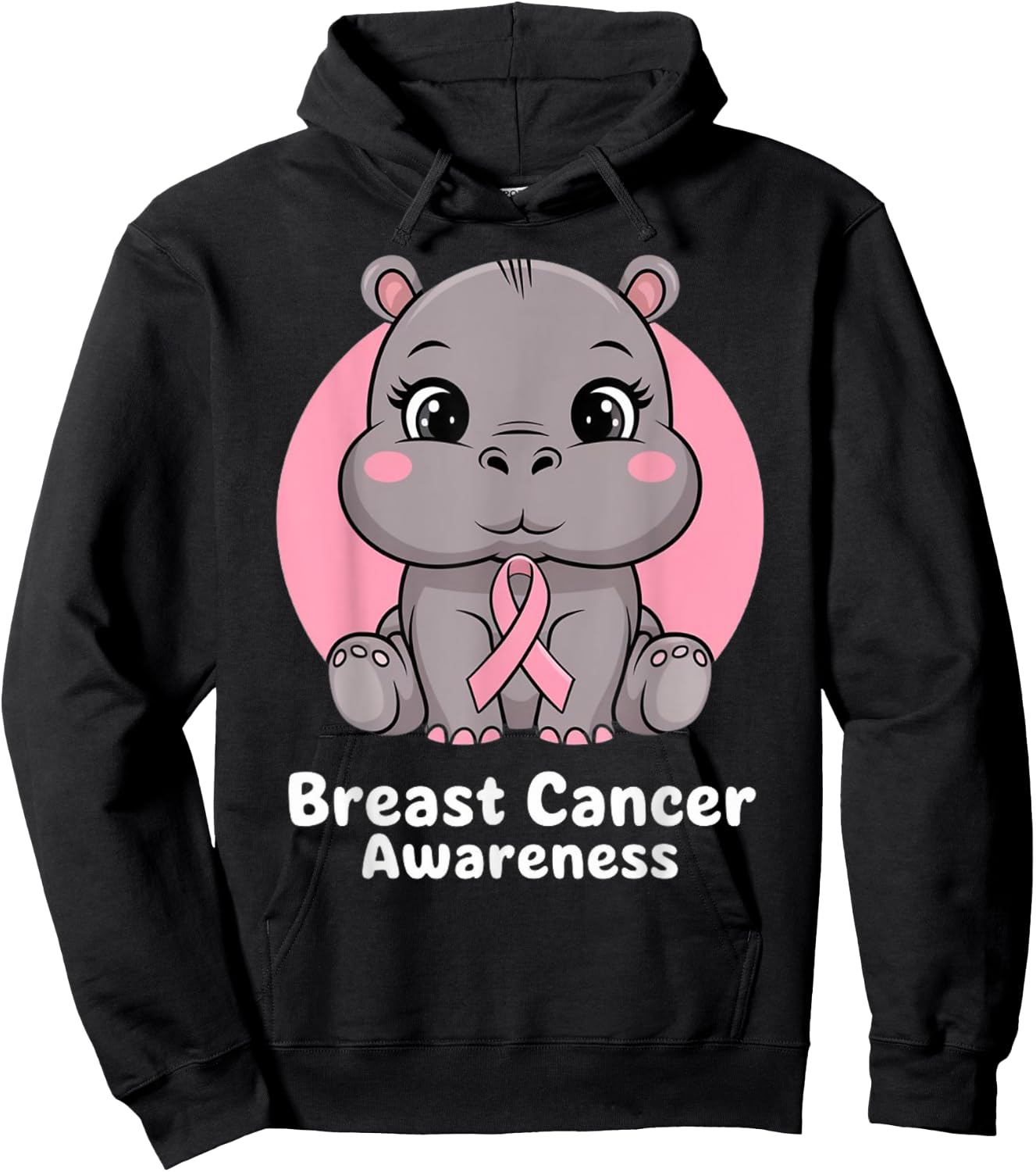 Hippo Hope Pink Ribbon Hoodie - Hoodie | Black