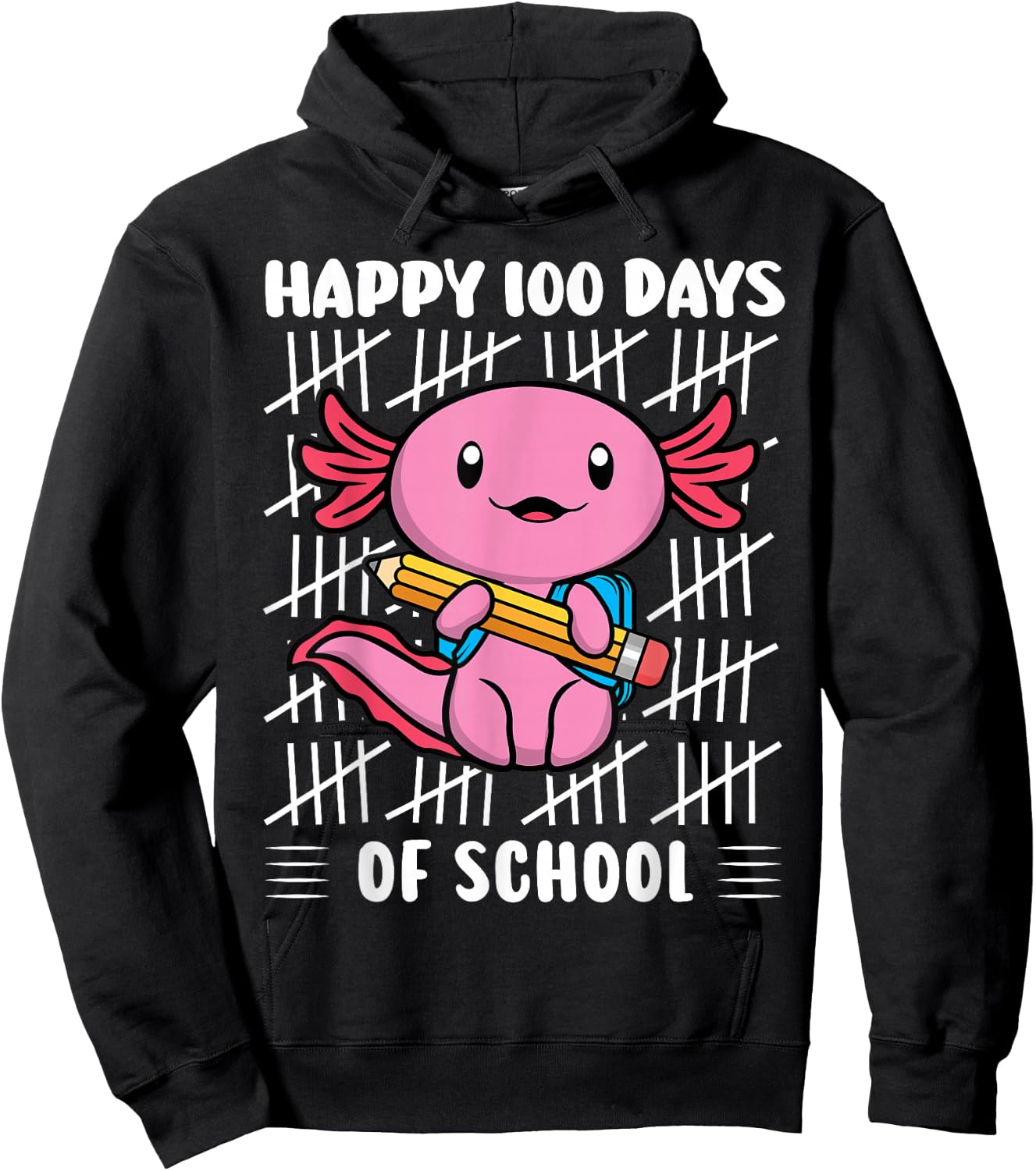 Happy 100 Days of School Cute Axolotl Kindergarten 100th Day Hoodie - Hoodie | Black