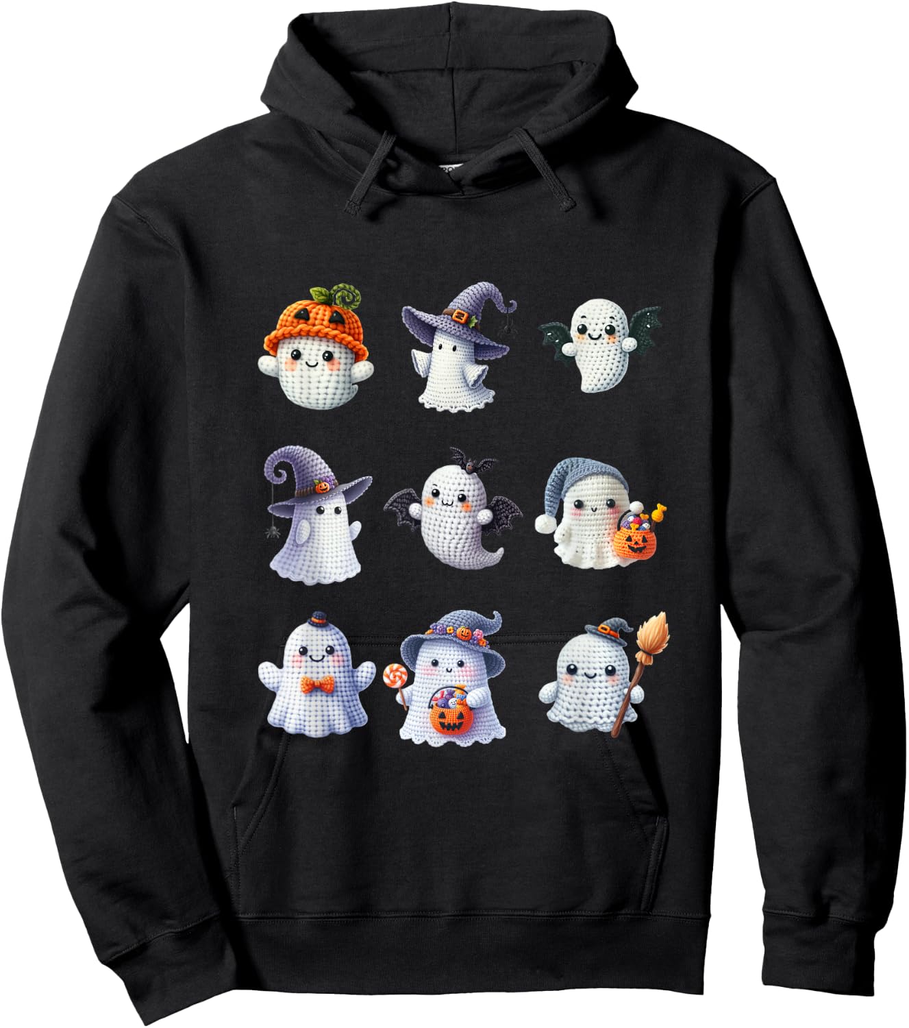Halloween Crochet Lovers Cute Yarn Ghosts Knitter Hoodie - Hoodie | Black