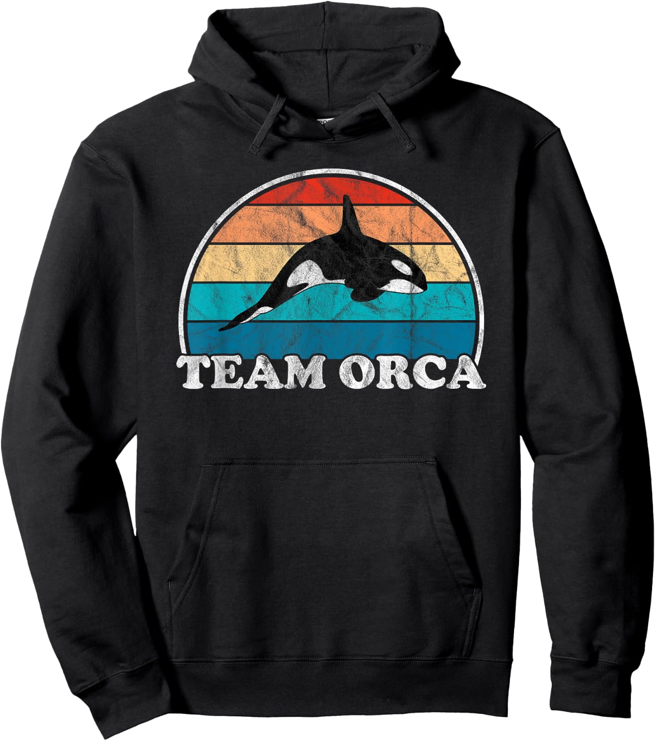 Team Orca - Whale Orcas Sea Ocean Retro Sunset Distressed Hoodie - Hoodie | Black