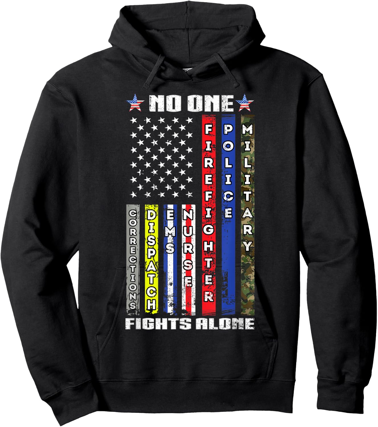 No One Military Fights Alone Patriotic USA Flag 4th of July Hoodie - Hoodie | Black