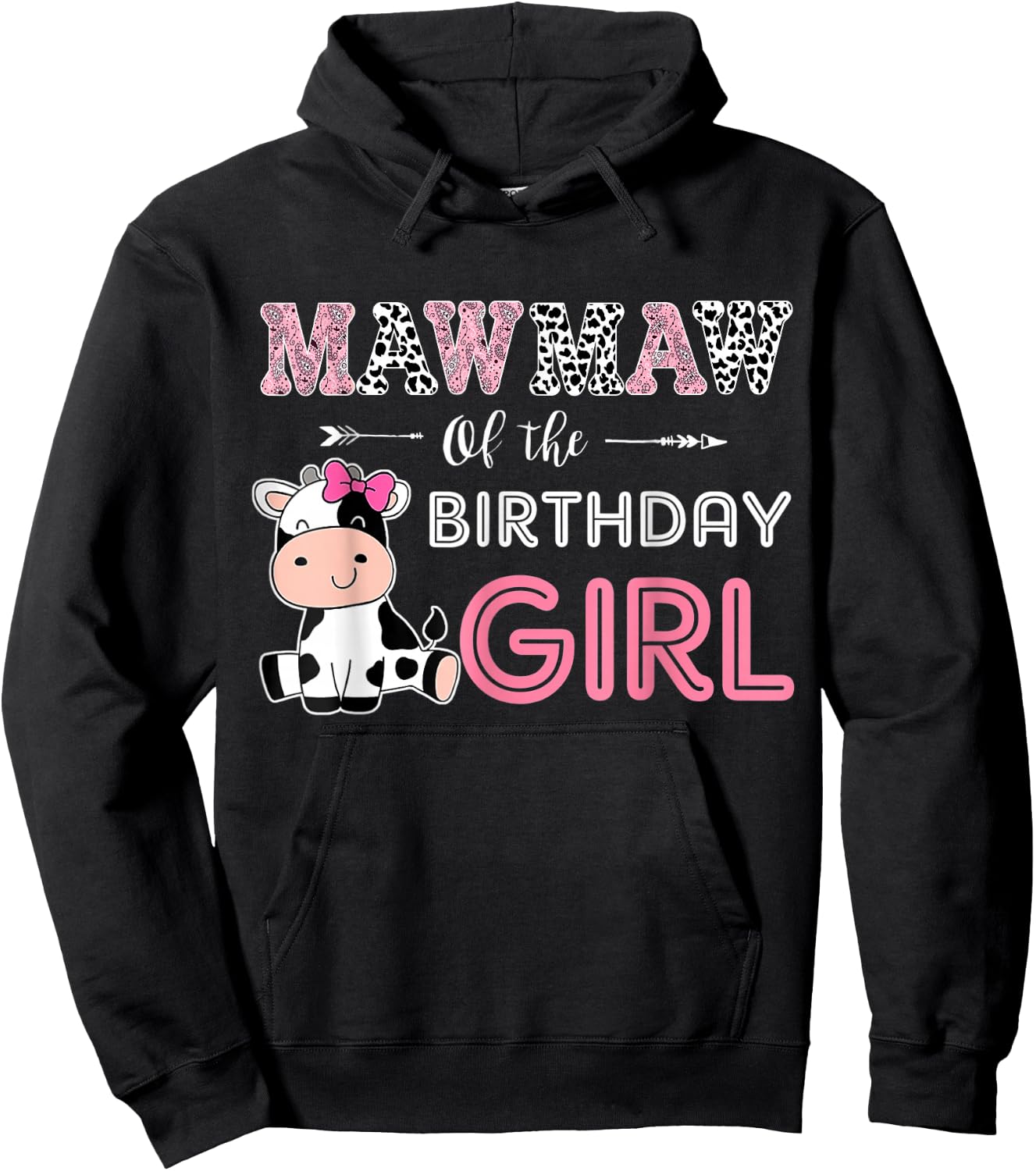 Mawmaw of The Birthday Girl Farm Cow Grandma Matching Family Hoodie - Hoodie | Black