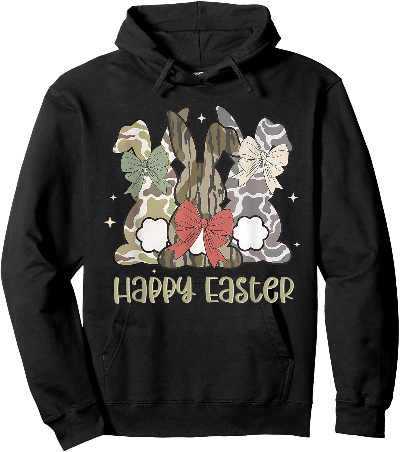 Camo Bunny Happy Easter Camouflage Bunnies Coquette Bow Kids Hoodie - Hoodie | Black