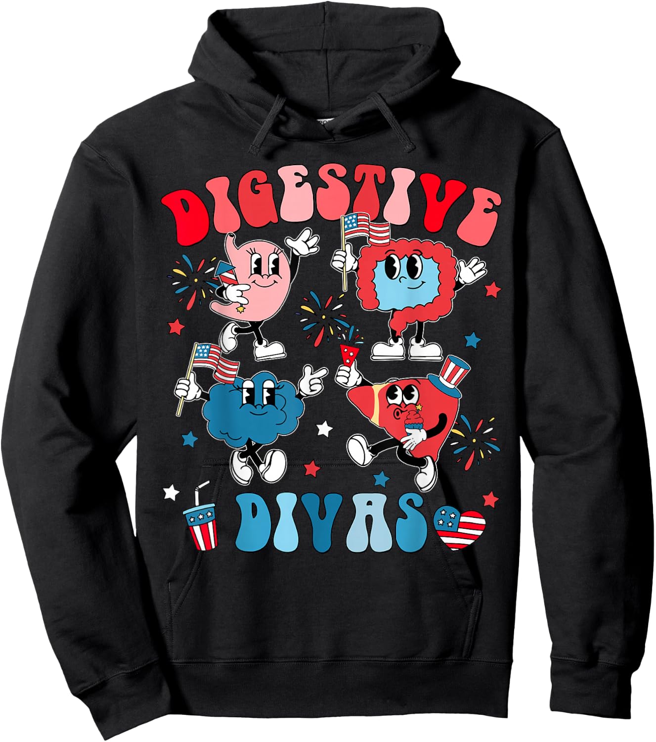 Digestive Divas Independence Day Patriotic Gastro Crew Hoodie - Hoodie | Black