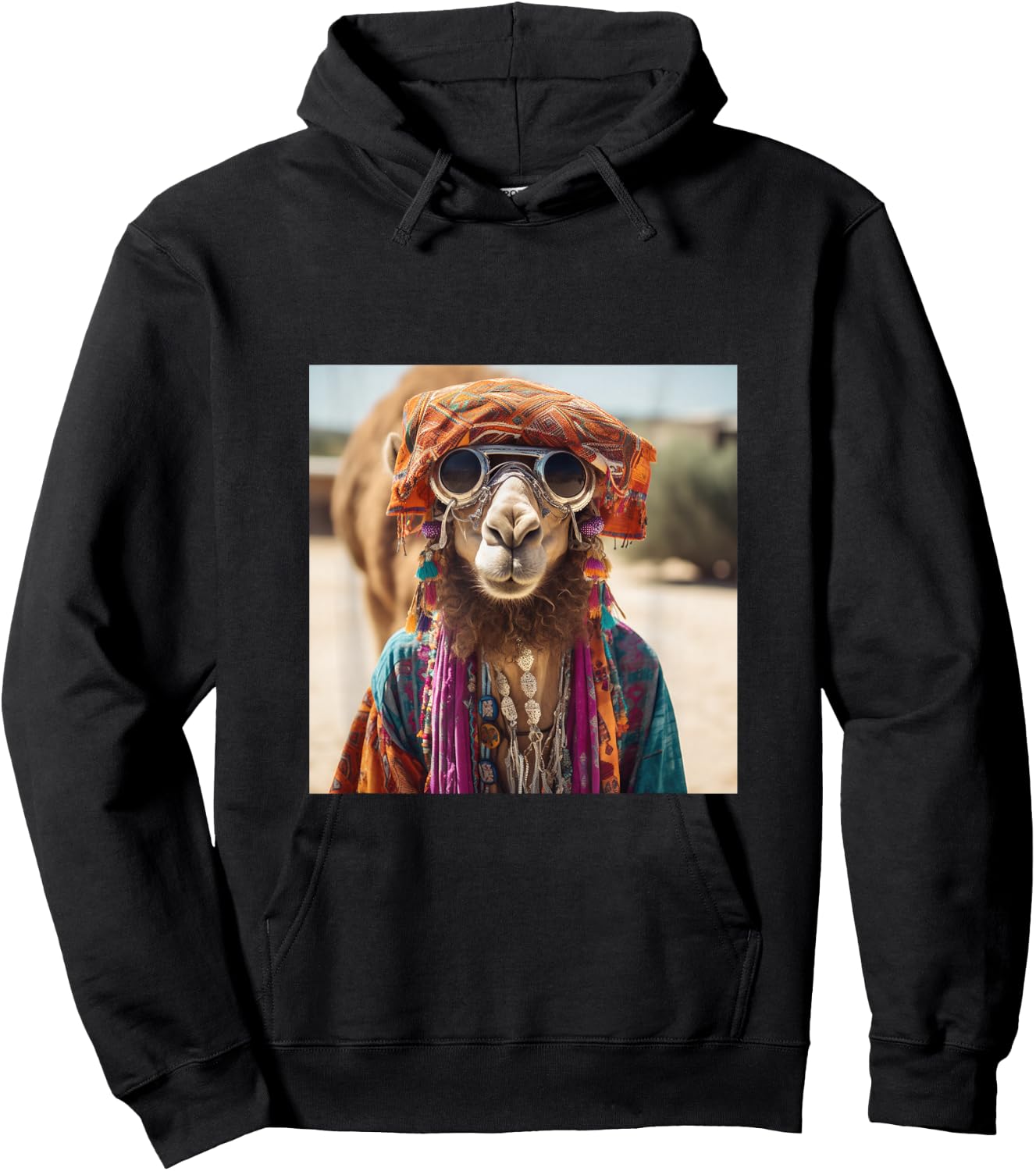 Boho Hippie Sunglasses Camel Hoodie - Hoodie | Black