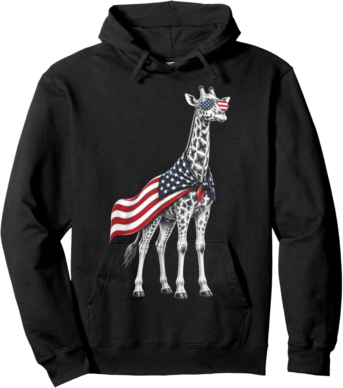 Giraffe 4th of July US American Flag Patriotic Safari Animal Hoodie - Hoodie | Black