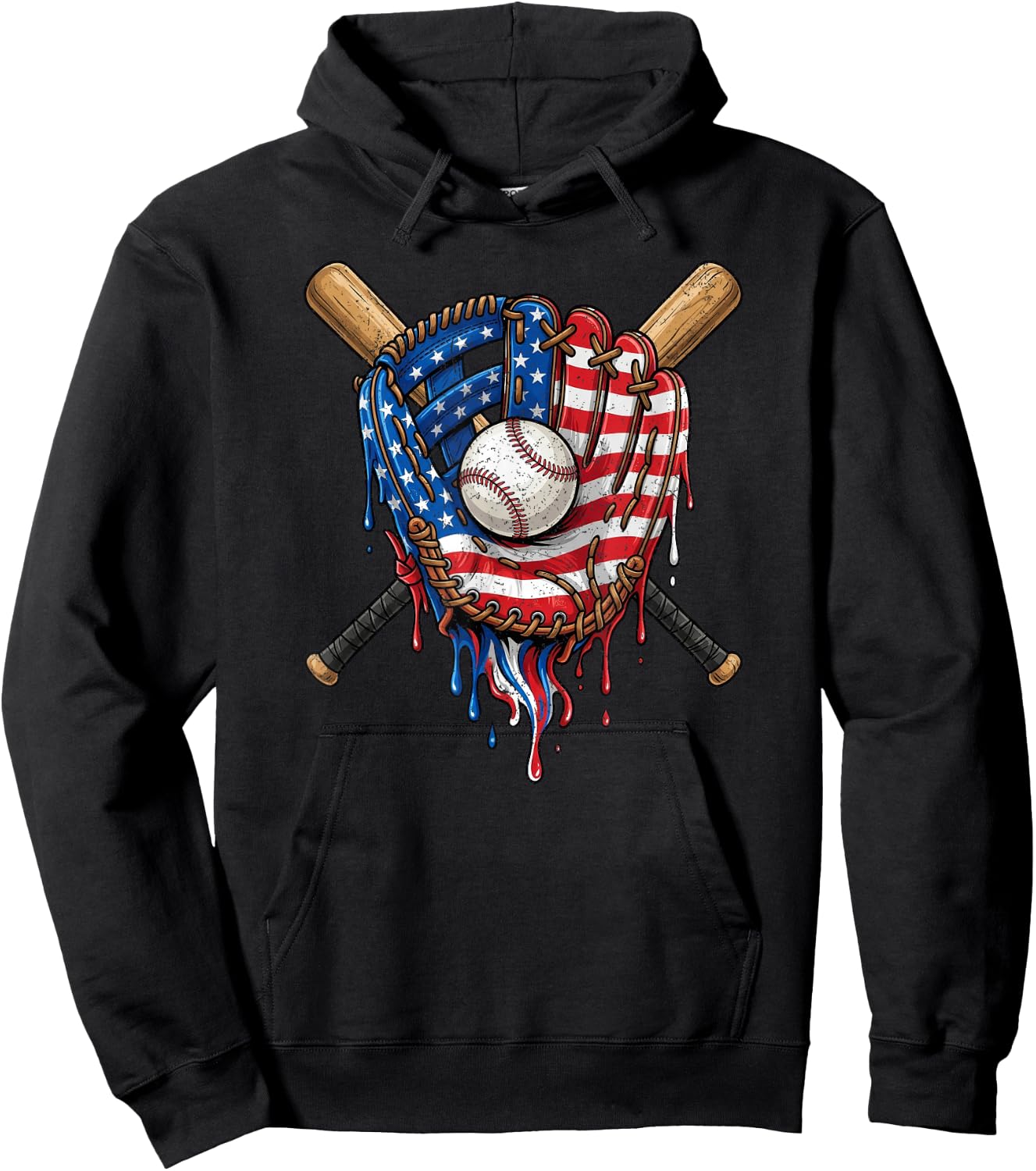 American Flag Baseball Glove Drip Hoodie - Hoodie | Black