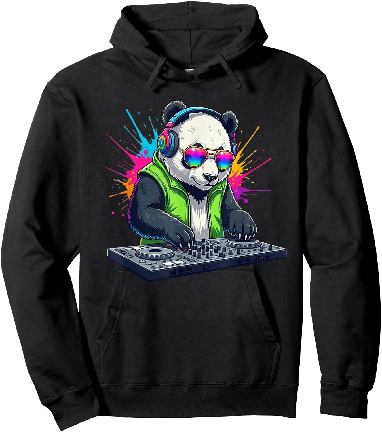 Rainbow DJ Panda with Sunglasses Headphones EDM Music Funny Hoodie - Hoodie | Black
