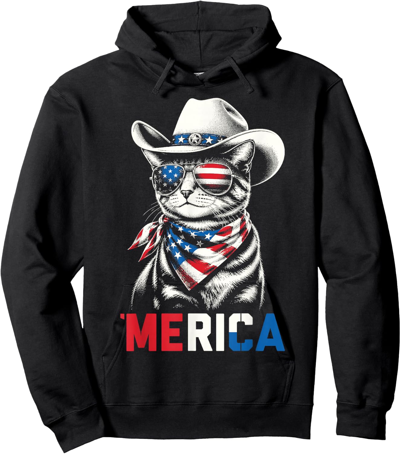 Funny USA 'Merica Cat 4th of July Patriotic Men Women Kids Hoodie - Hoodie | Black