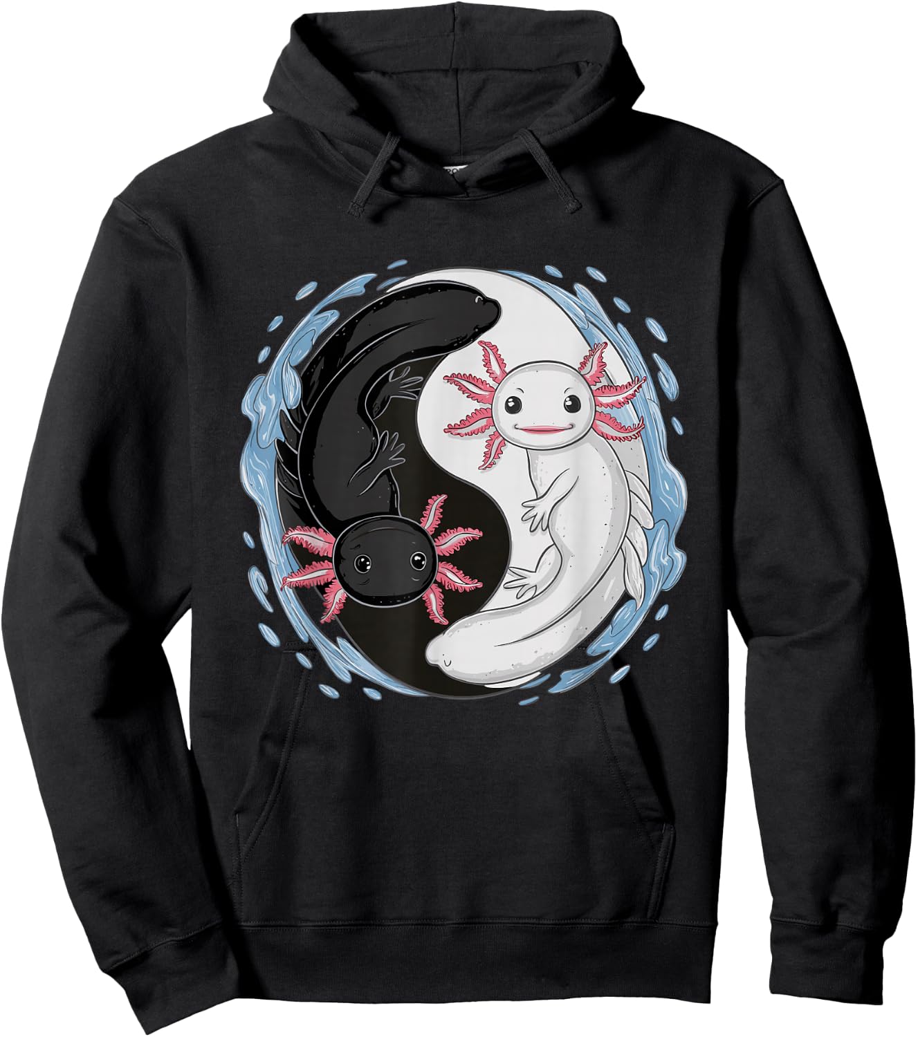 Cute Kawaii Axolotl Yin Yang Hoodie - Hoodie | Black