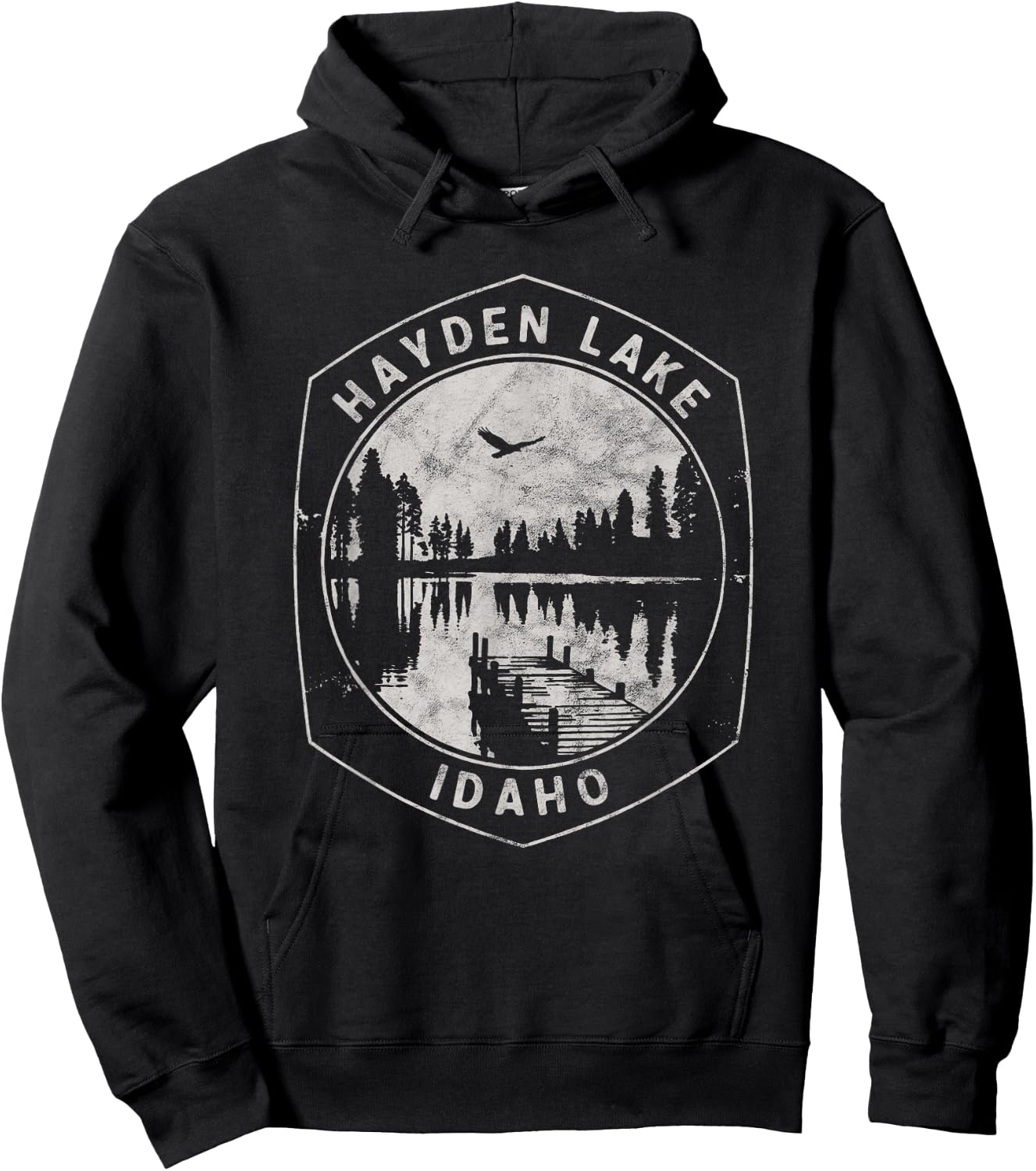 Vintage Hayden Lake Idaho Outdoors Vacation Hoodie - Hoodie | Black