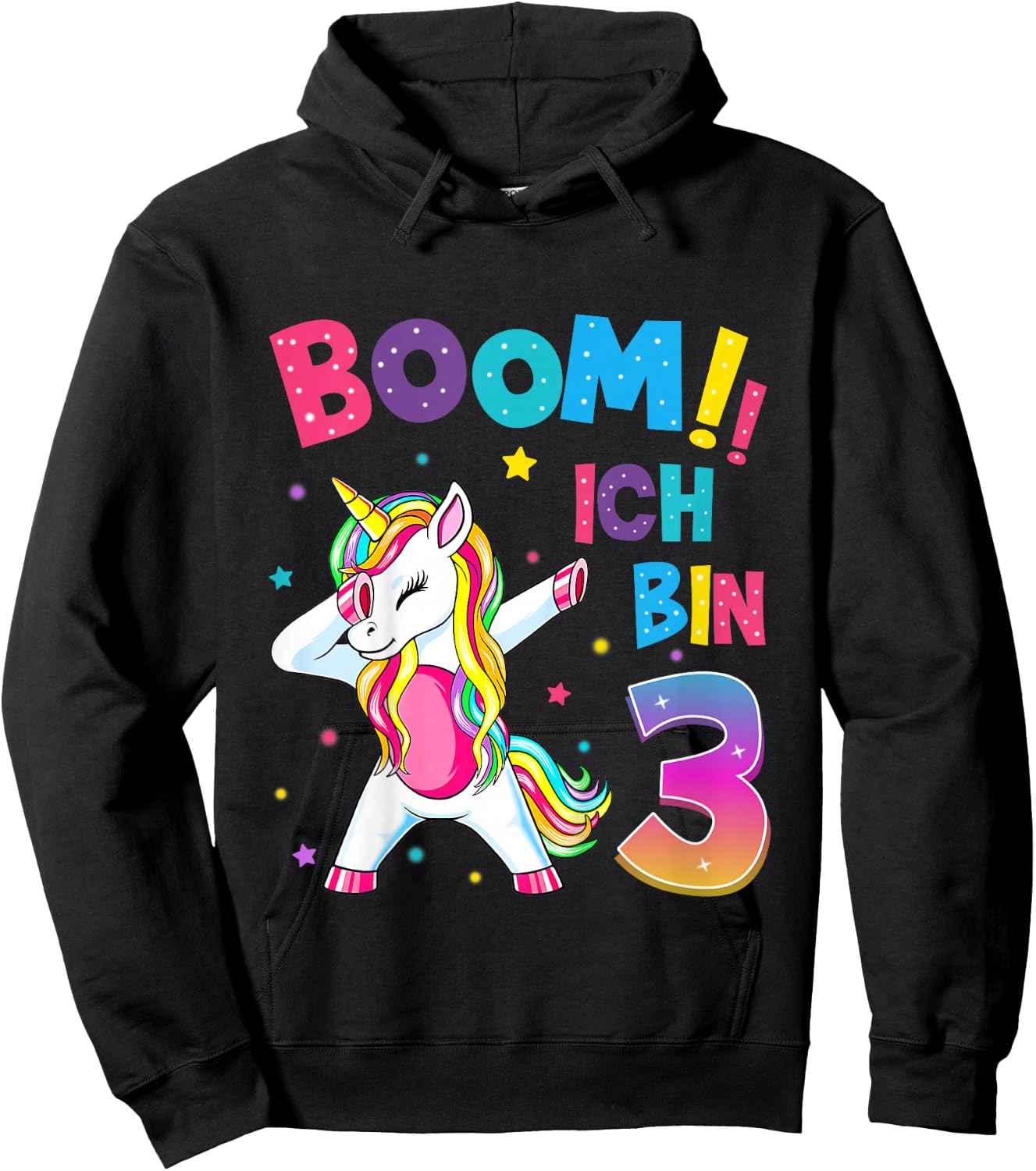 Children's 3 Birthday Girls 3 Years Dancing Funny Unicorn , black Hoodie - Hoodie | Black