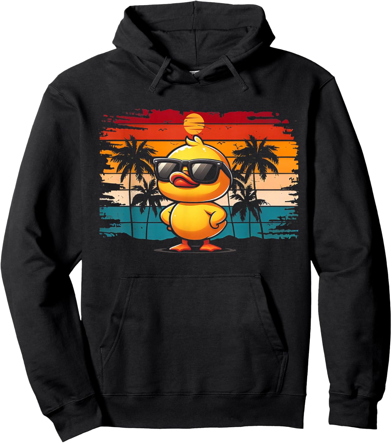 Funny Duck Shirt Cool Retro Yellow Duck in Sunglasses Hoodie - Hoodie | Black