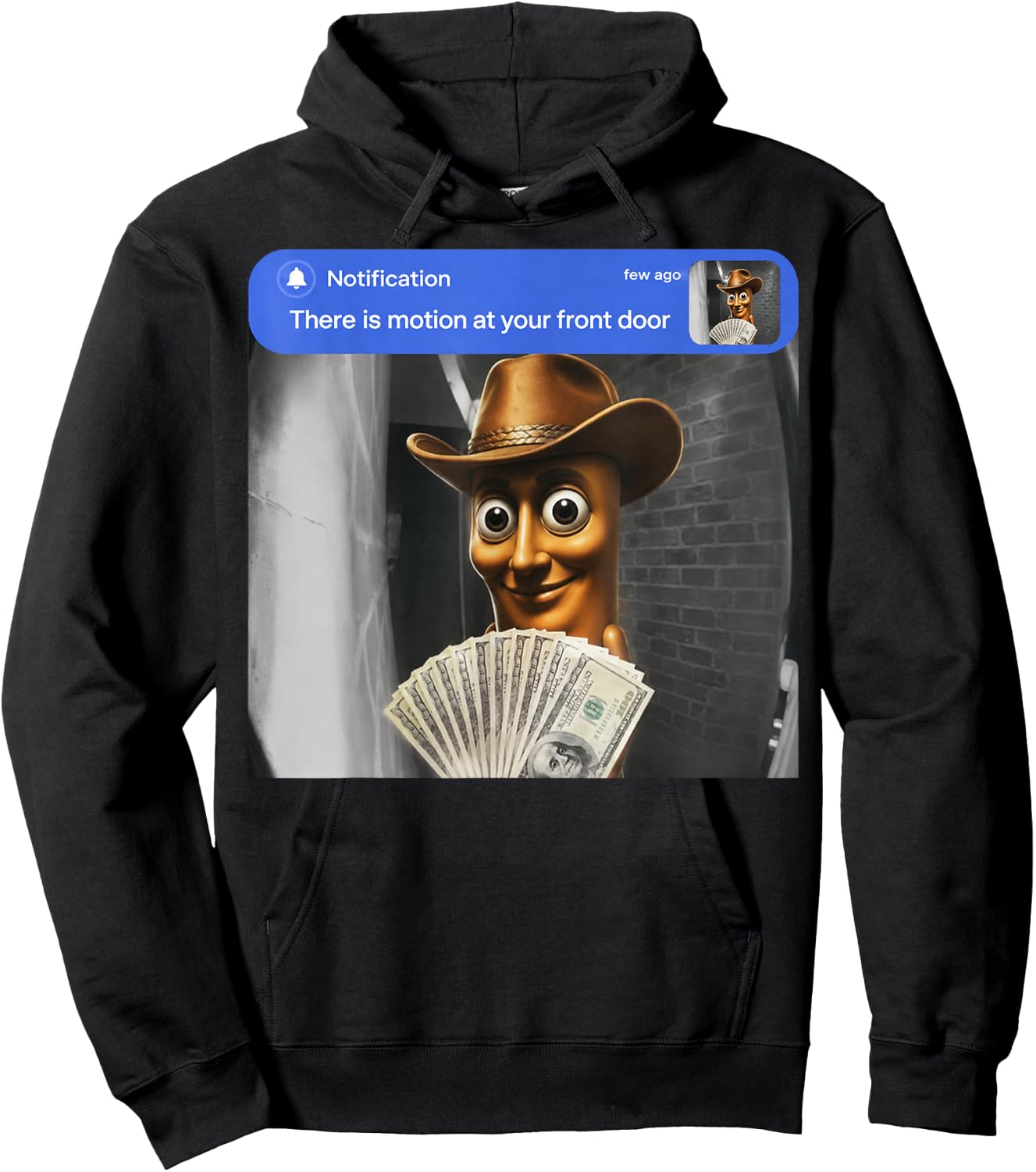 Tung Sahur Cowboy Motion at Your Front Door Meme Brainrot Hoodie - Hoodie | Black