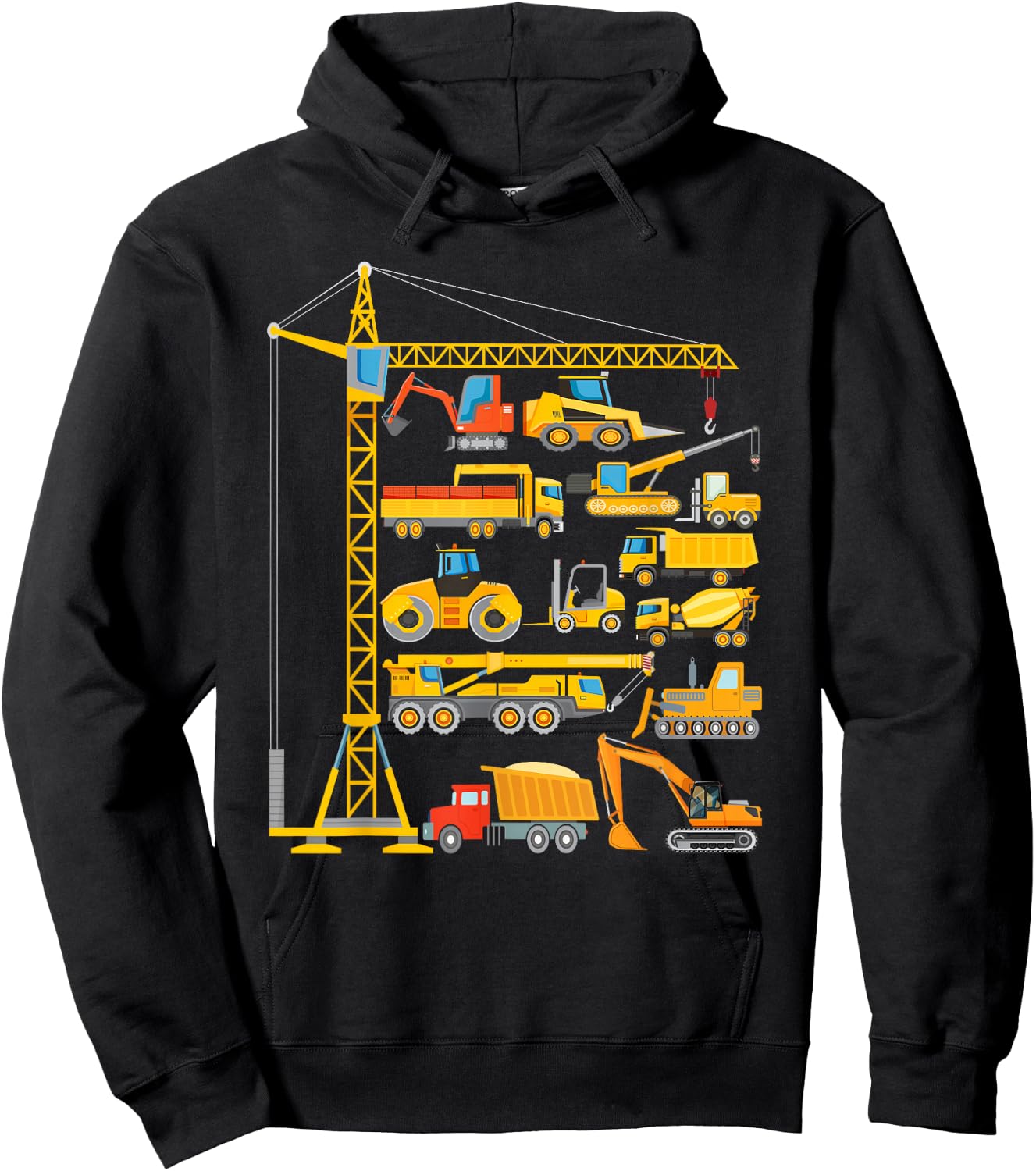 Construction vehicles, excavator, bulldozer for children, , black, s Hoodie - Hoodie | Black