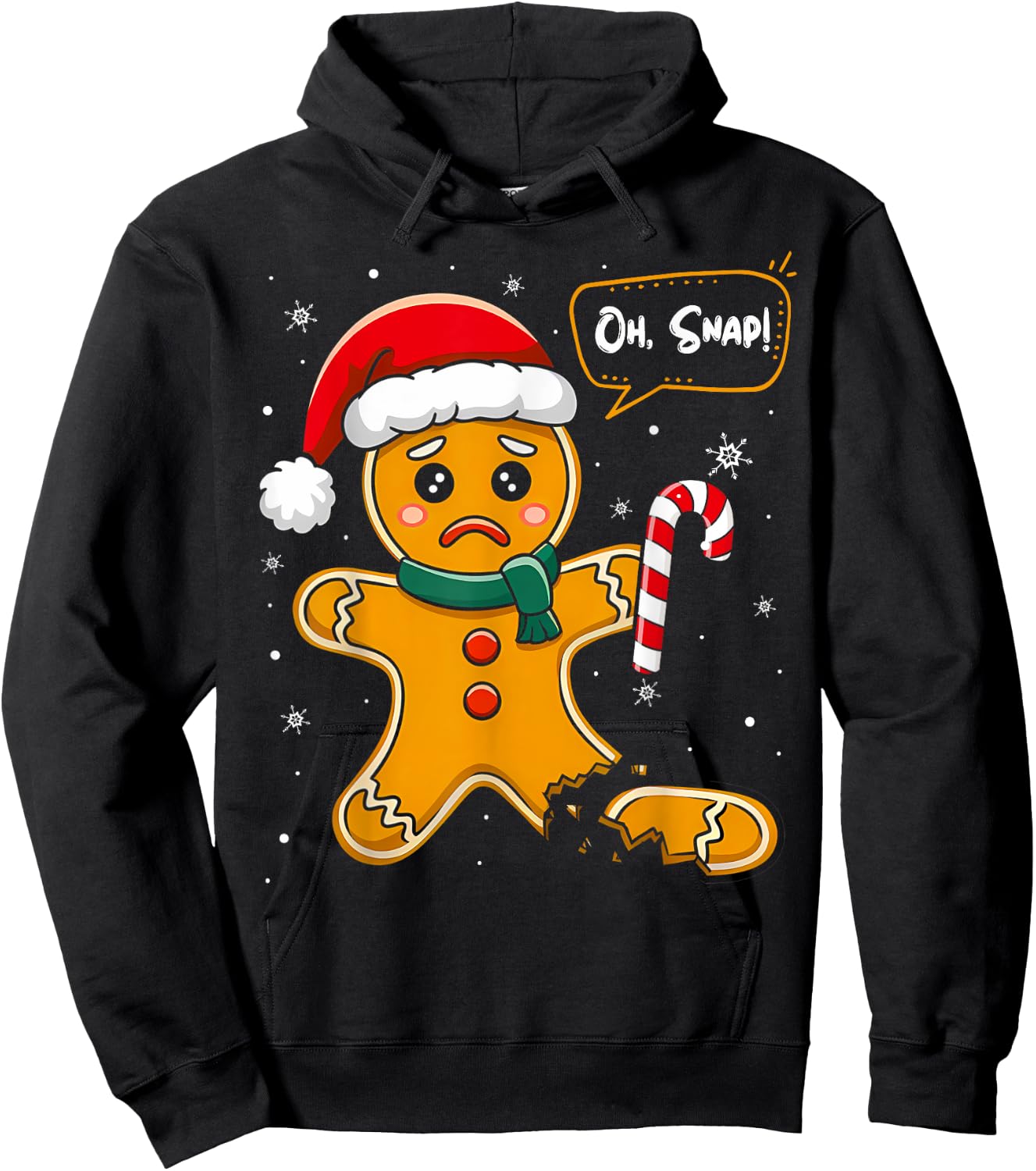 Funny Christmas Oh Snap Gingerbread Man Cookie X Mas PJs Hoodie - Hoodie | Black