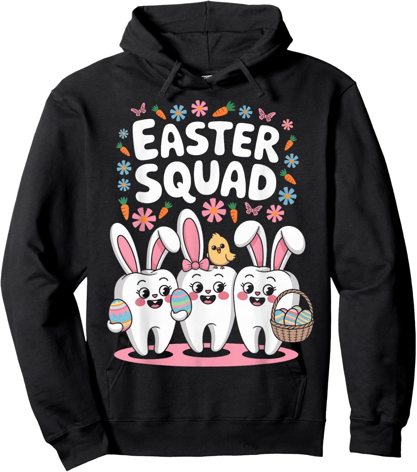 Easter Dental Squad Cute Bunny Teeth Dentist Oral Hygienist Hoodie - Hoodie | Black