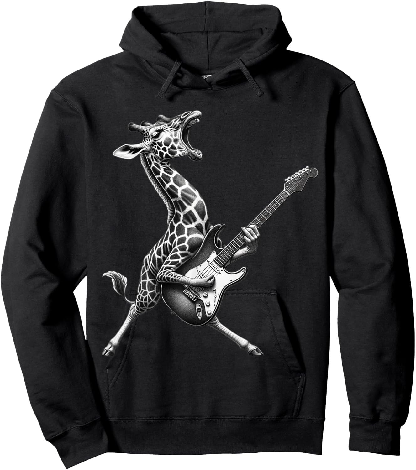 Funny Giraffe Playing Electric Guitar. Giraffe Guitar Lover Hoodie - Hoodie | Black