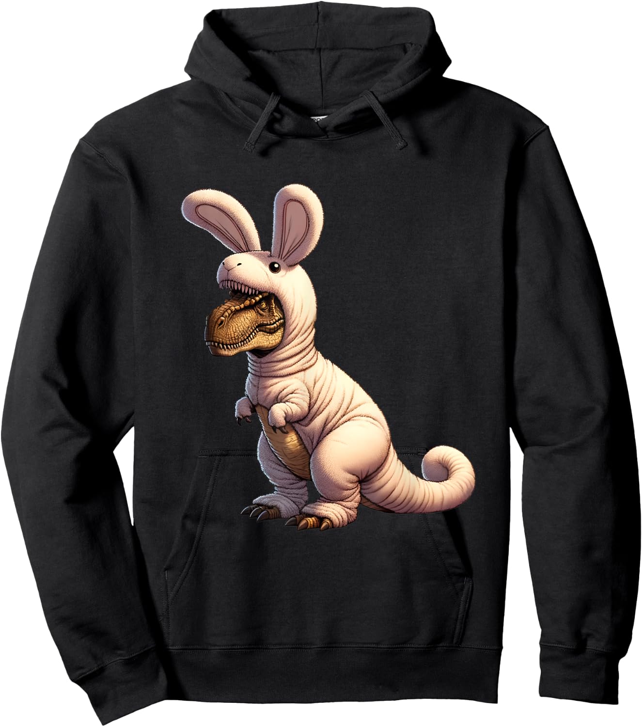 T-rex dinosaur in a bunny costume easter theme Hoodie - Hoodie | Black