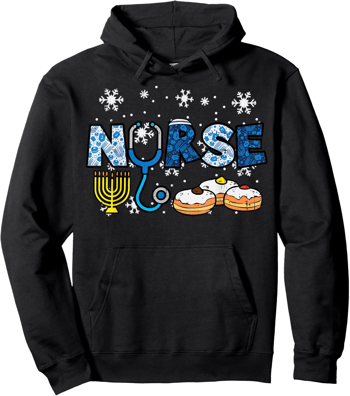 Hanukkah Nurse Chanukah Nursing Scrub Top Jewish RN Women Hoodie - Hoodie | Black