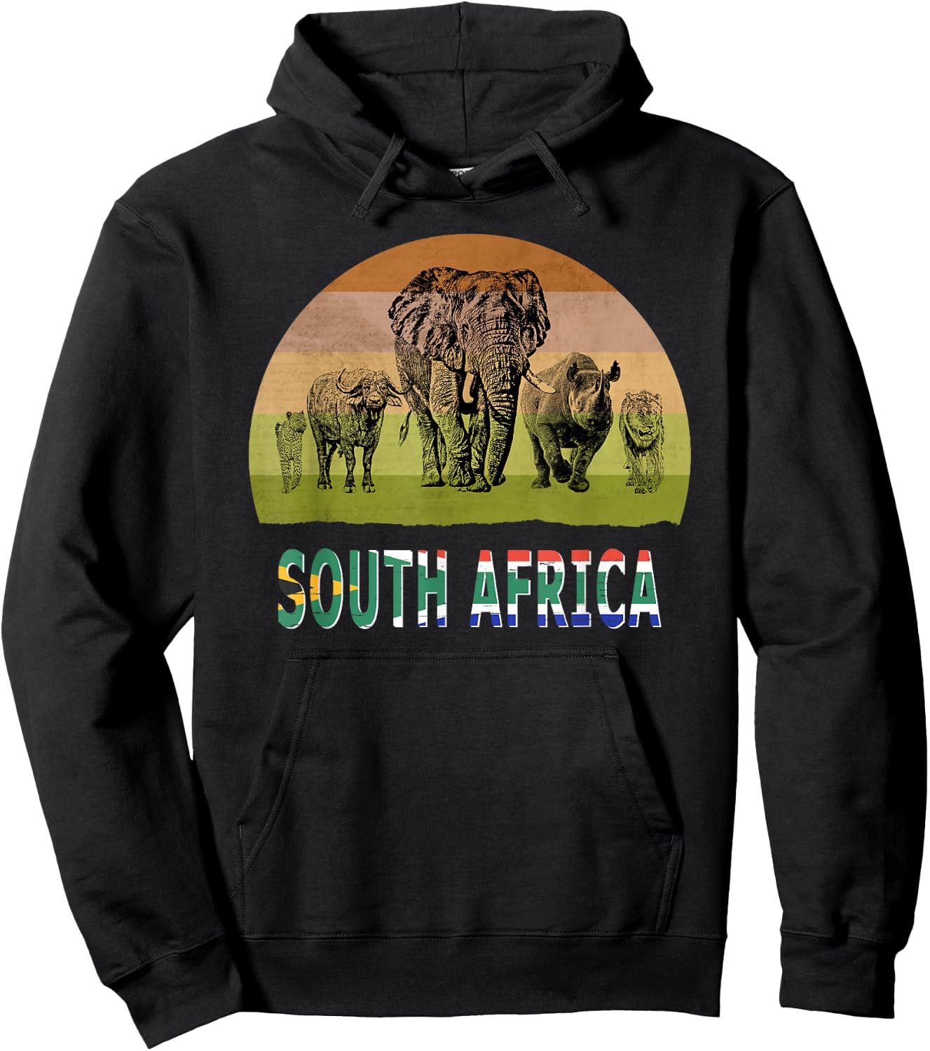 "Big Five" Retro Sunset Design for South Africa Safari Hoodie - Hoodie | Black