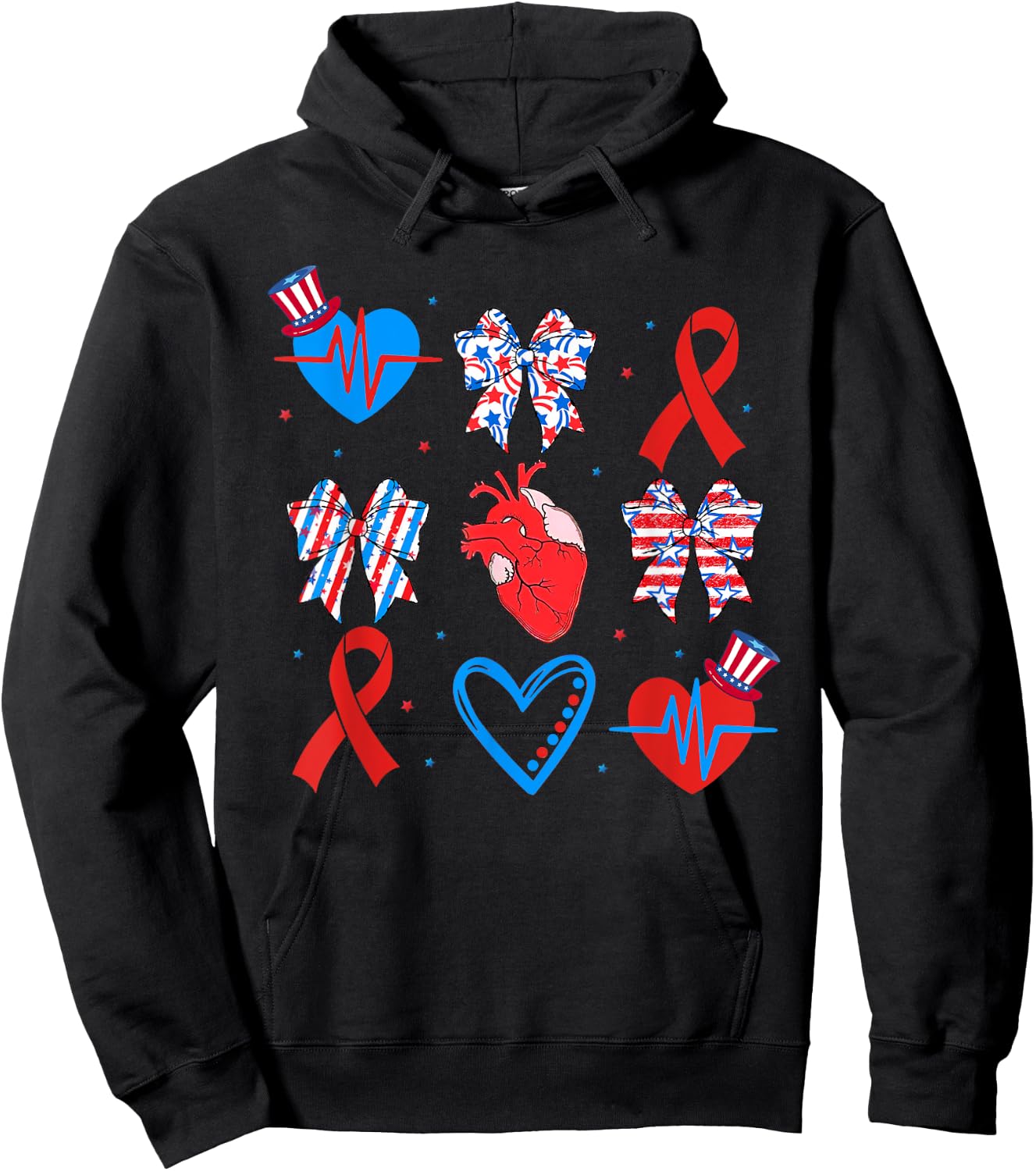 Coquette Red White & Blue Bows Cardiac Nurse July 4th Hoodie - Hoodie | Black