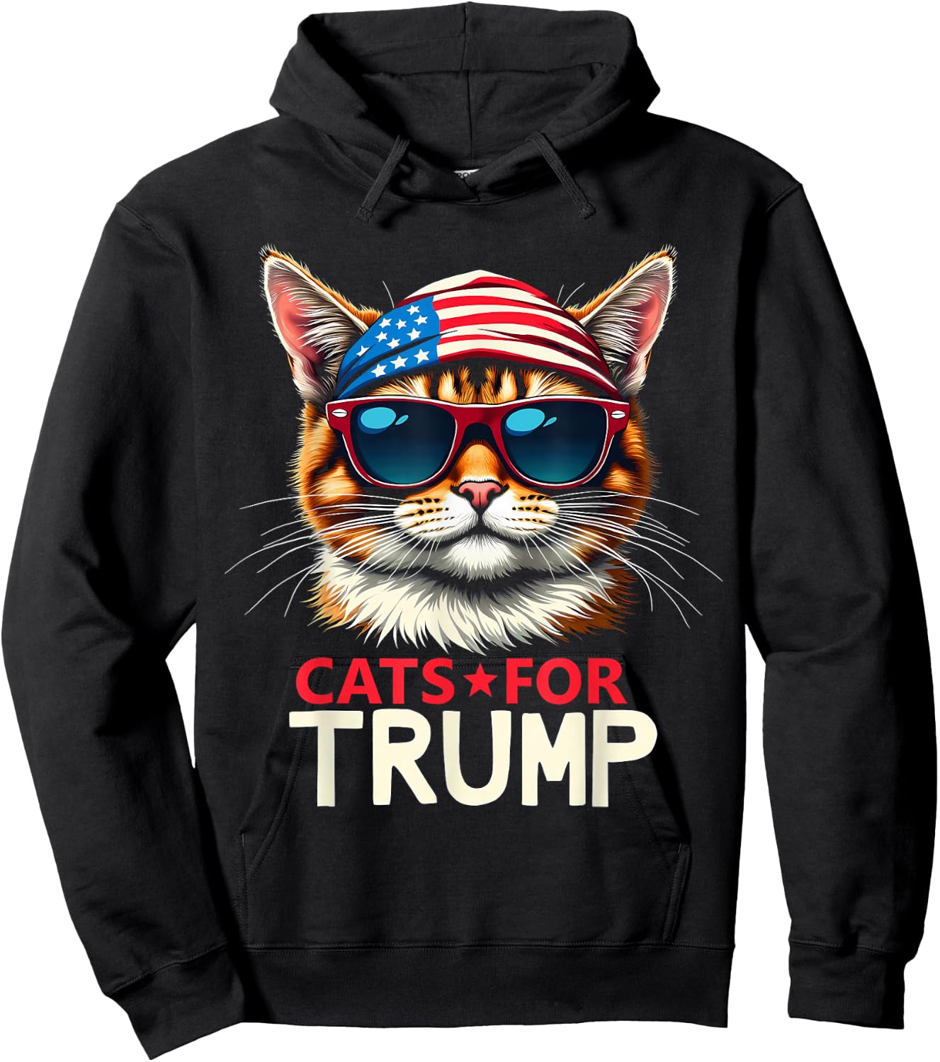 Cats For Trump Funny American Flag Hoodie - Hoodie | Black