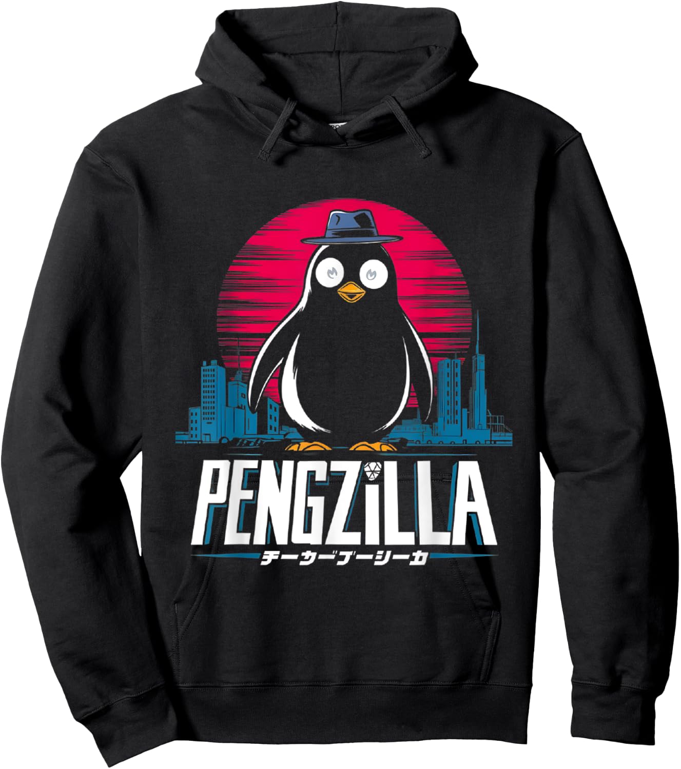 Pengzilla Penguin Japanese Art Funny Penguin Hoodie - Hoodie | Black