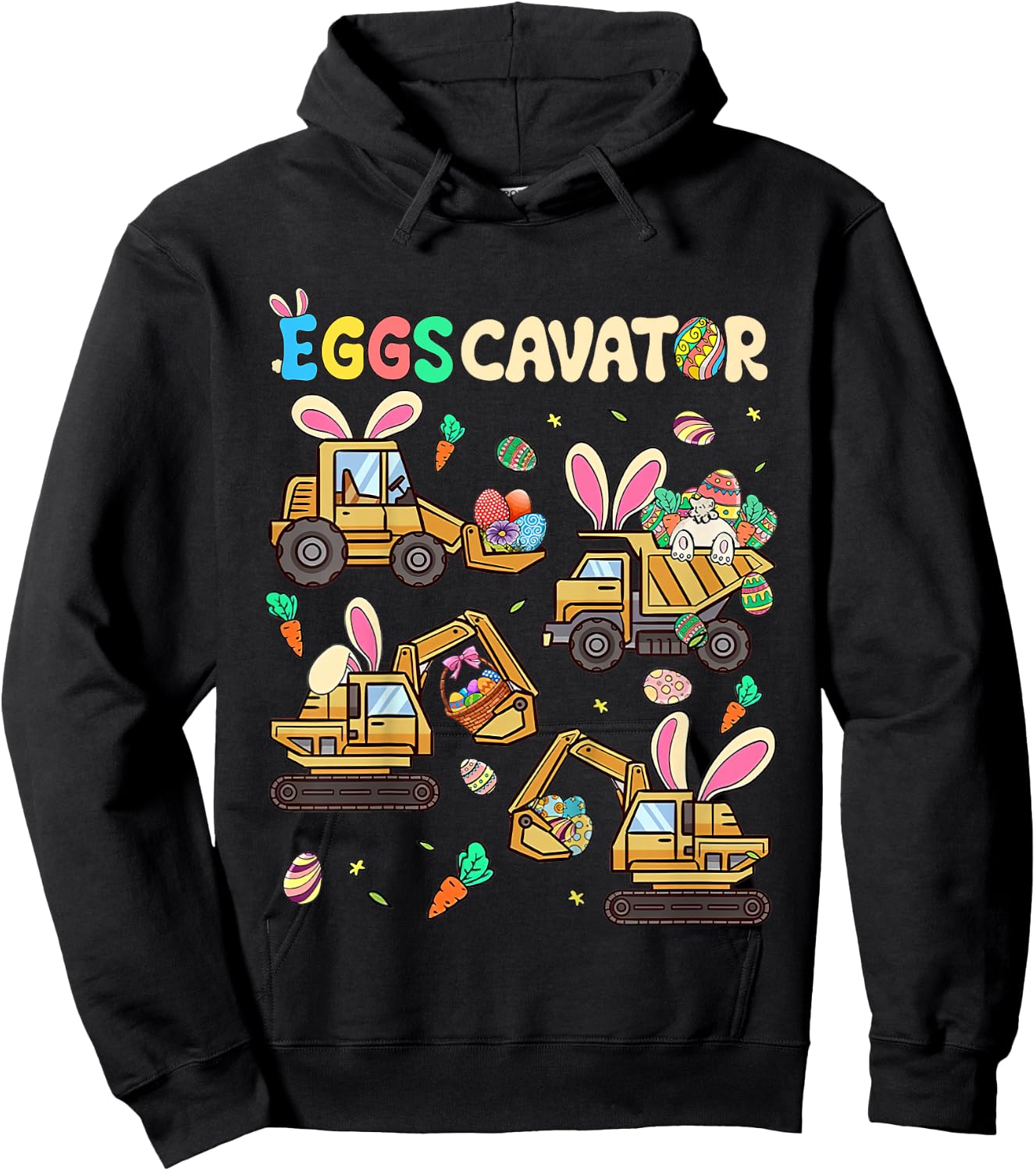 Kids Eggscavator Easter Construction Truck Excavator Toddler Boys Hoodie - Hoodie | Black