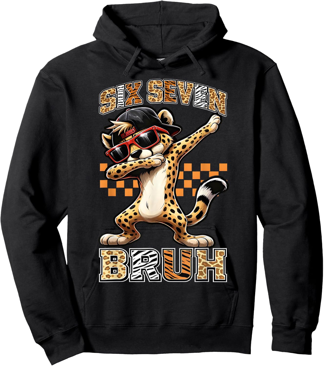Six Seven Bruh Cheetah 67 Meme Men Boys Animal Print Kids Hoodie - Hoodie | Black