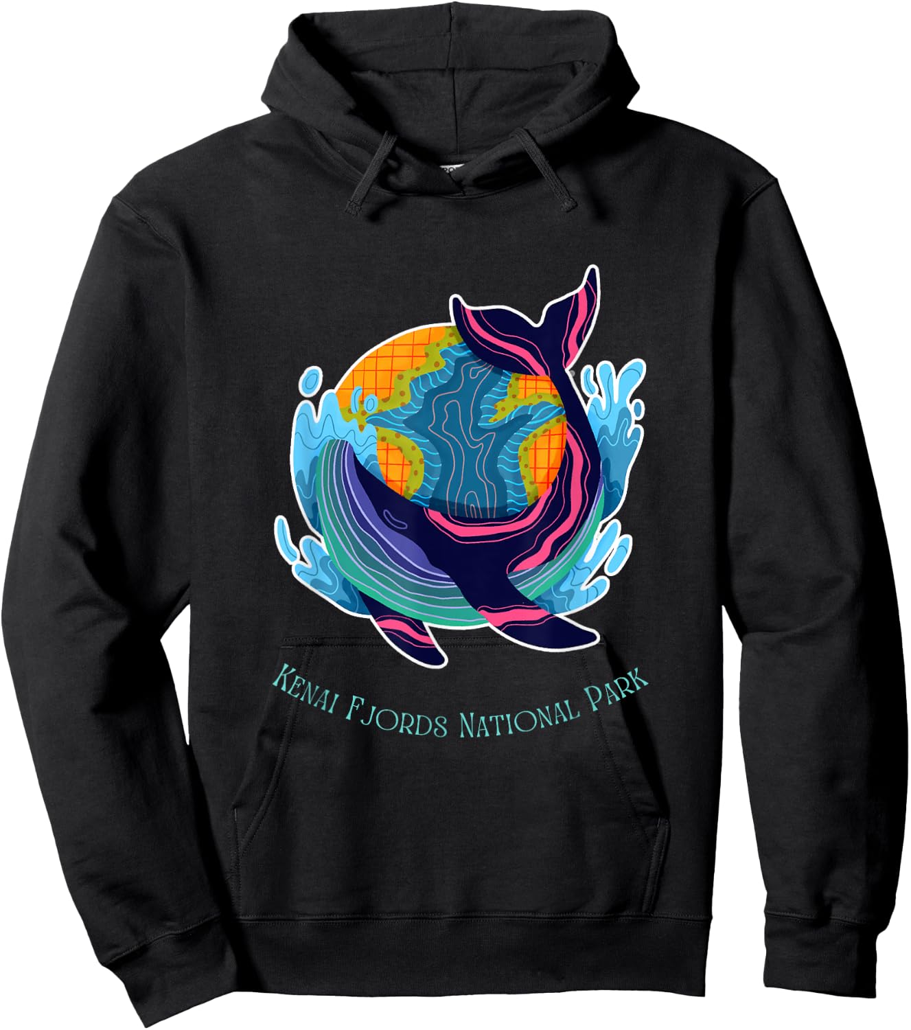 Kenai Fjords National Park Colorful Abstract Indigo Whale Hoodie - Hoodie | Black