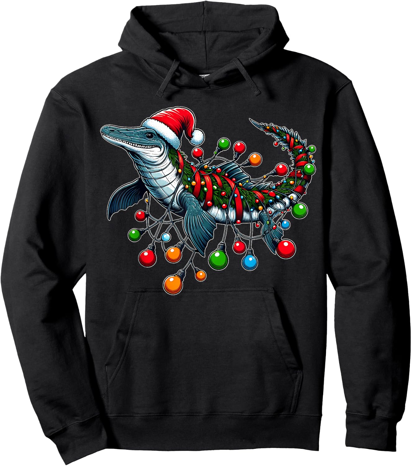 Mosasaurus Dinosaur Christmas Hat Xmas Hoodie - Hoodie | Black