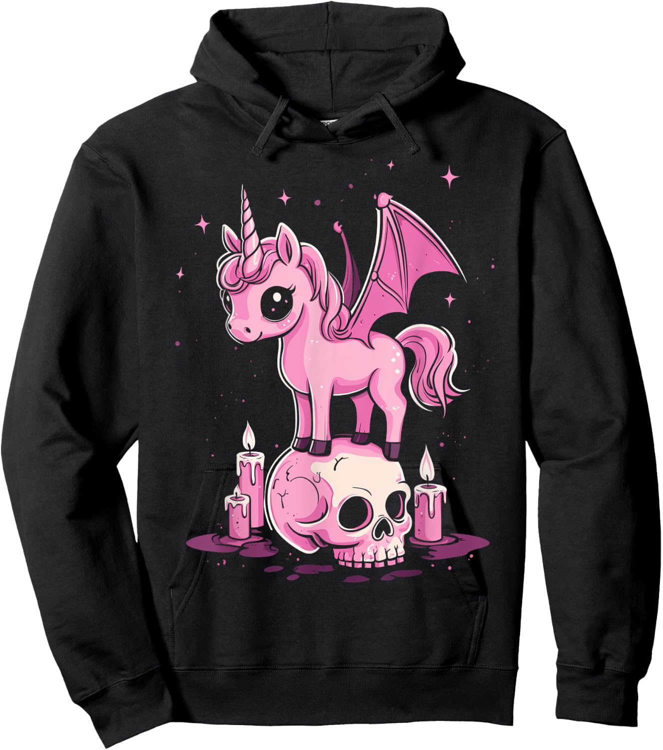 Kaiju Cute Kawaii Unicorn Pink Pastel Goth Aesthetic Skull Hoodie - Hoodie | Black