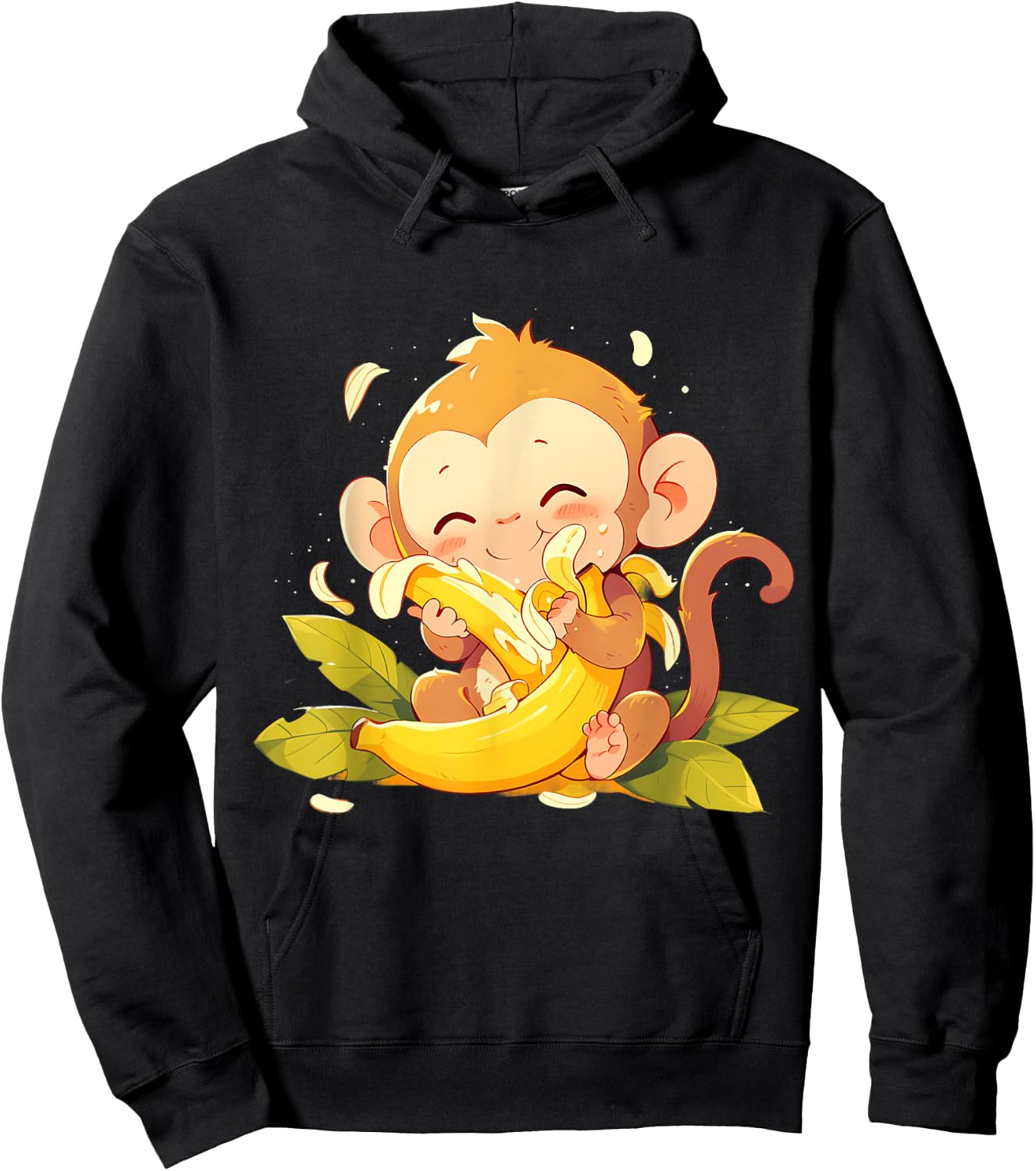 Banana Monkey Colourful Artwork Drawing Cute Monkey Hoodie - Hoodie | Black