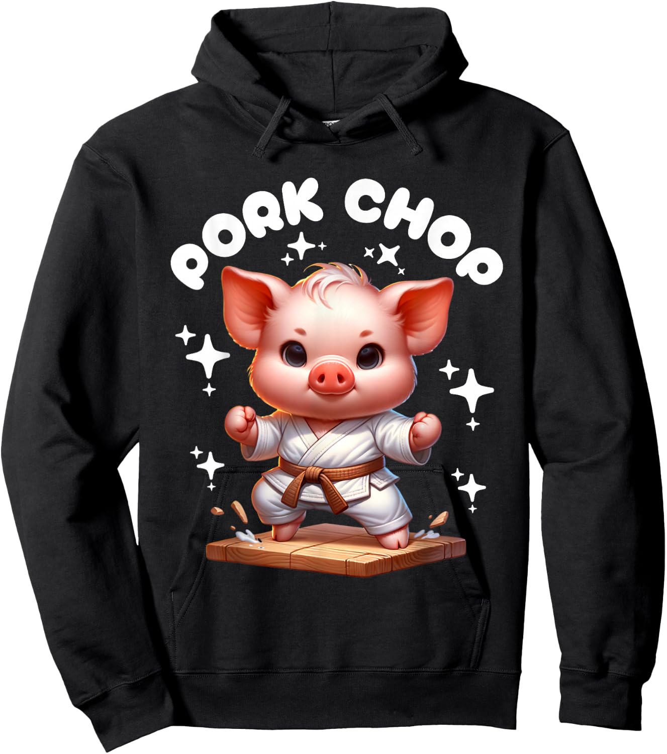 Children's Karate Cute Pork Chop Funny Karate Pun Pig Martial Arts Hoodie - Hoodie | Black