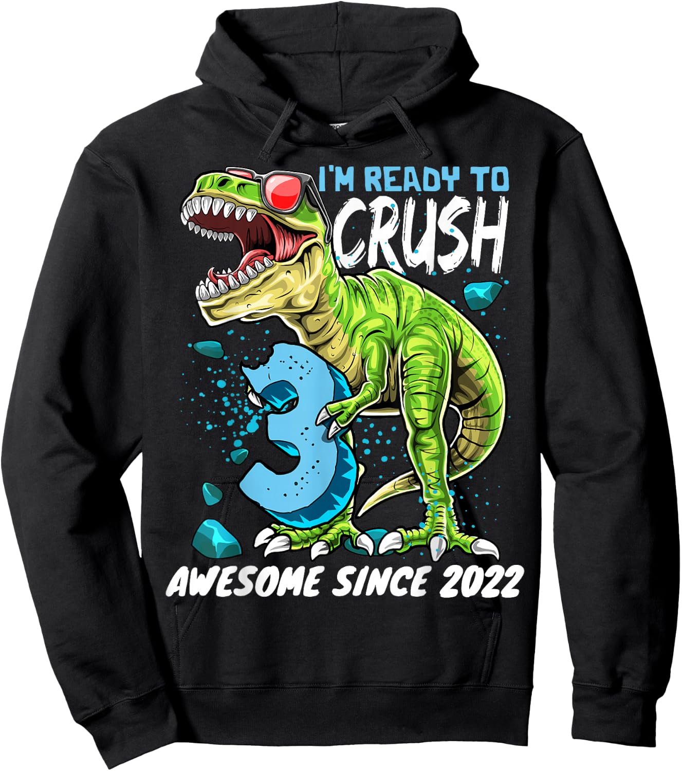 3rd Birthday T Rex Dinosaur Party Boys Rawr I'm 3 Hoodie - Hoodie | Black