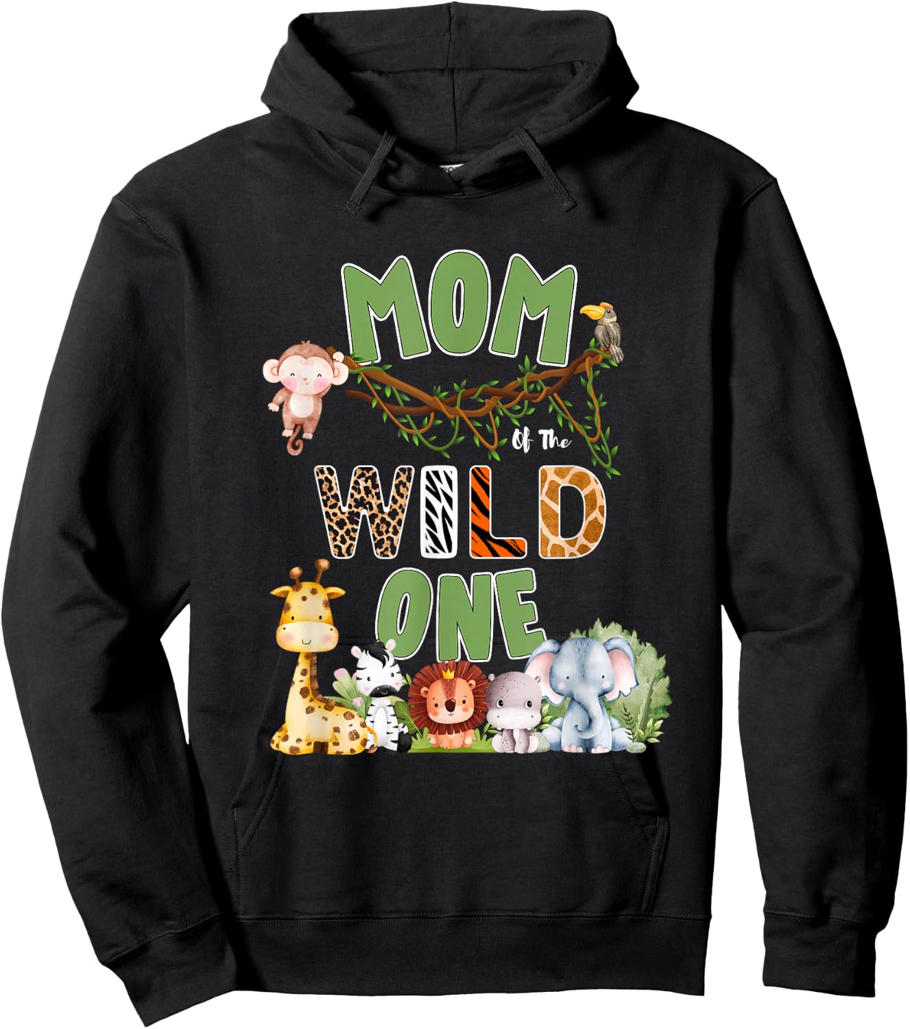 Mom of The Wild One 1st Birthday Safari Family Hoodie - Hoodie | Black
