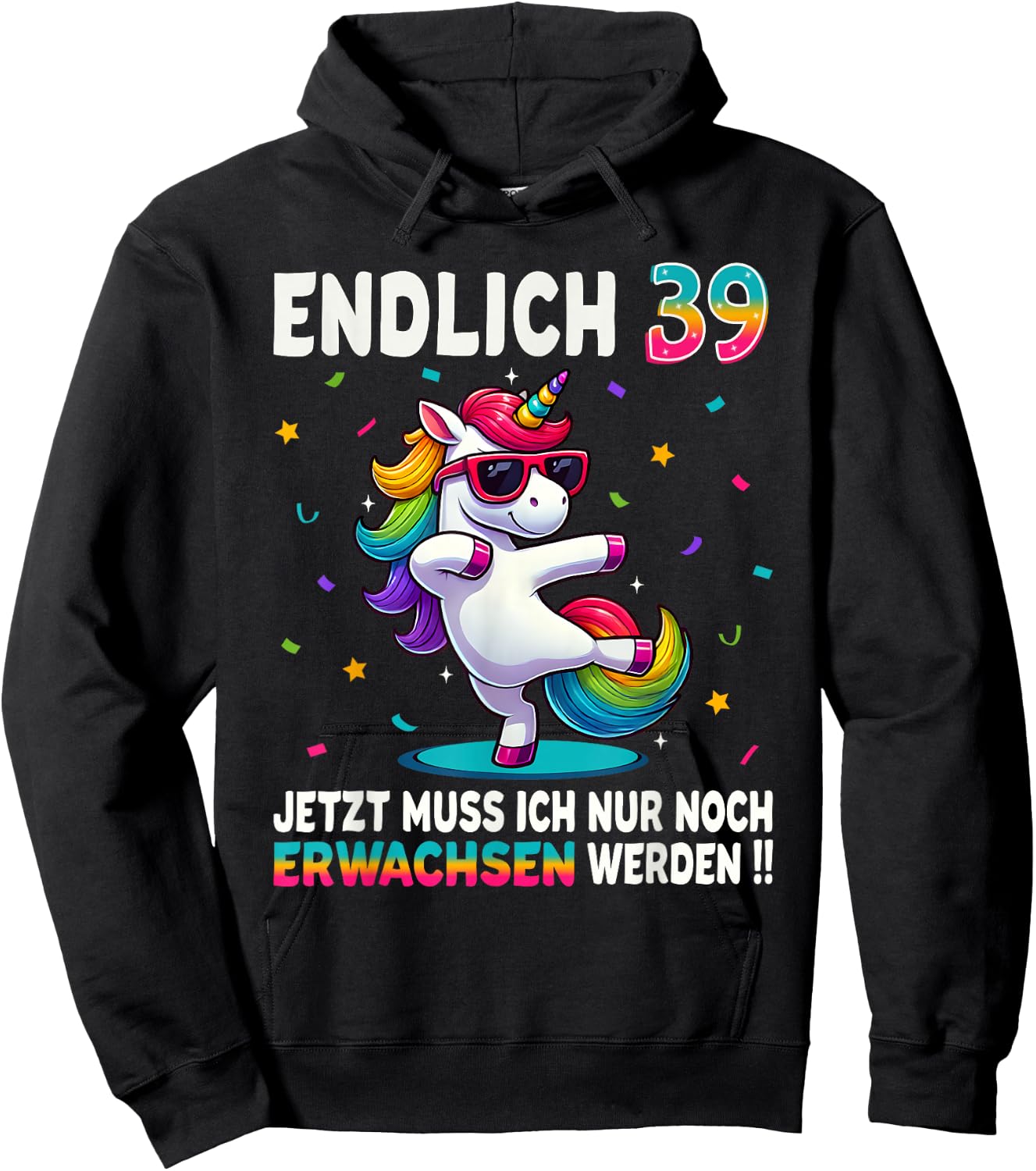 39th Birthday Gifts Woman Man Party Outfit Unicorn , black Hoodie - Hoodie | Black