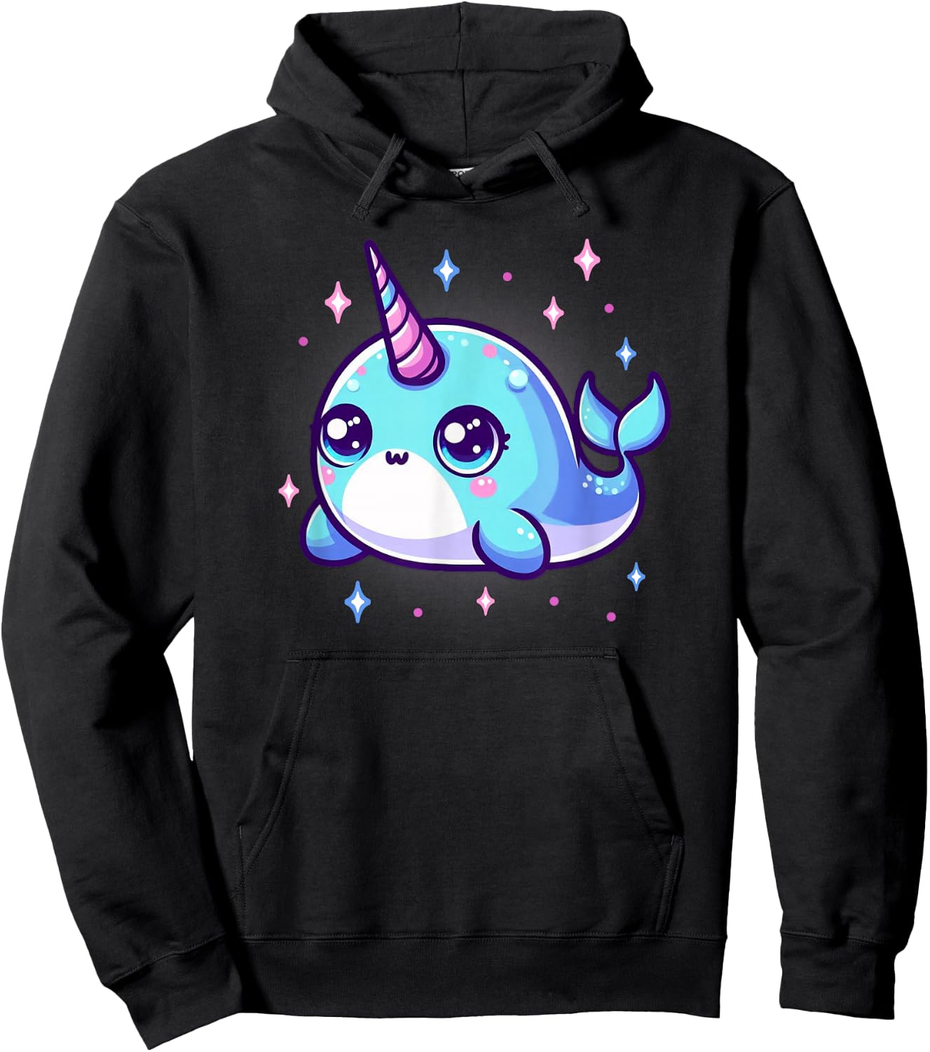 Cute Kawaii Narwhal Blue Pink Anime Sea Ocean Fun Hoodie - Hoodie | Black