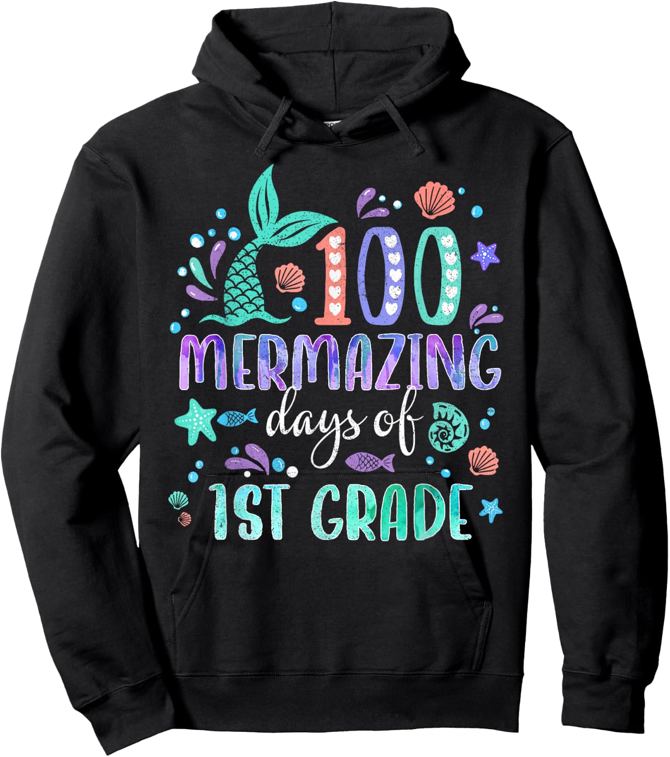 100th Day Mermaid Tail 100 Mermazing Days Of 1st Grade Kids Hoodie - Hoodie | Black