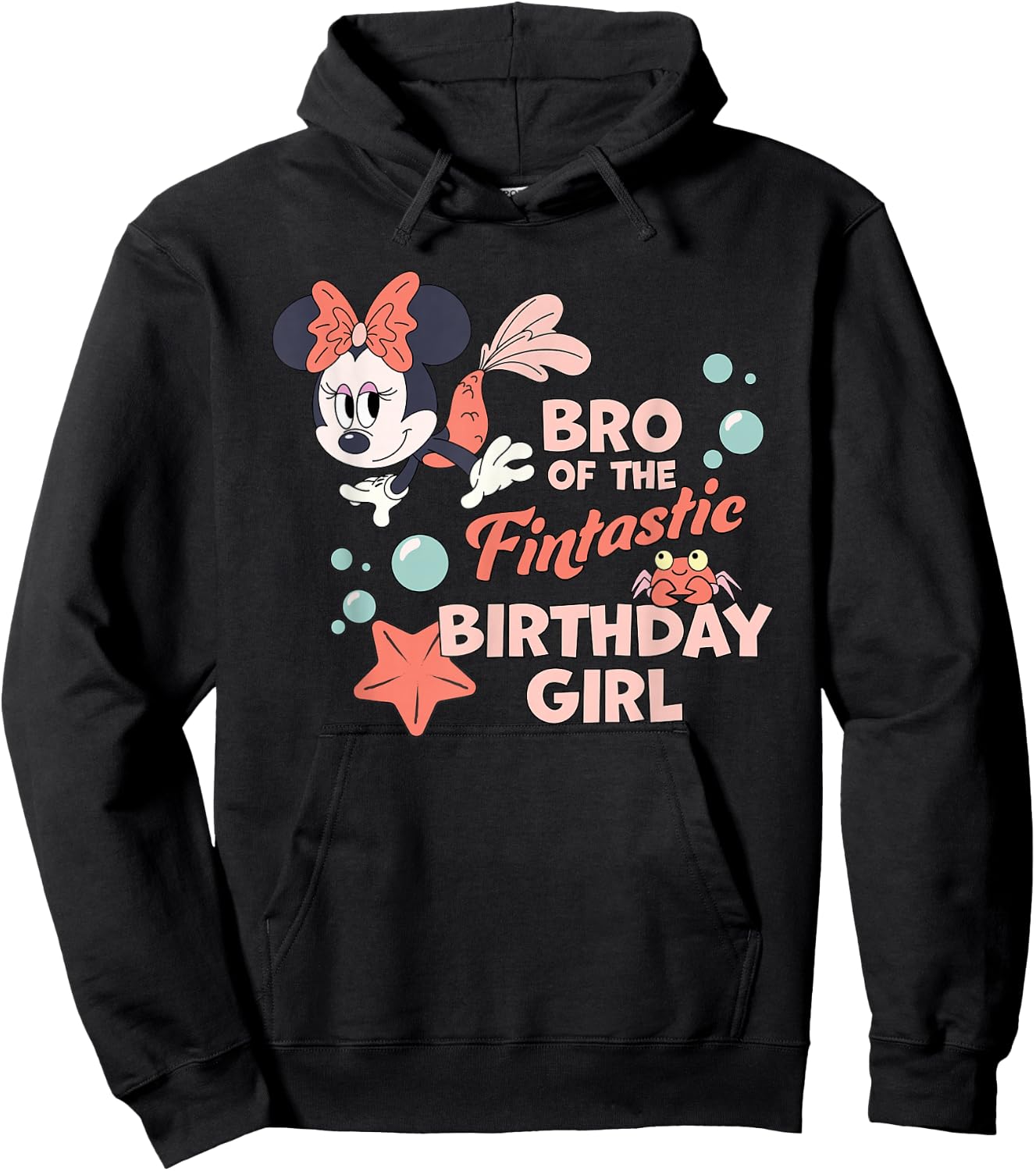 Disney Minnie Mouse Mermaid Bro of The Birthday Girl Hoodie - Hoodie | Black