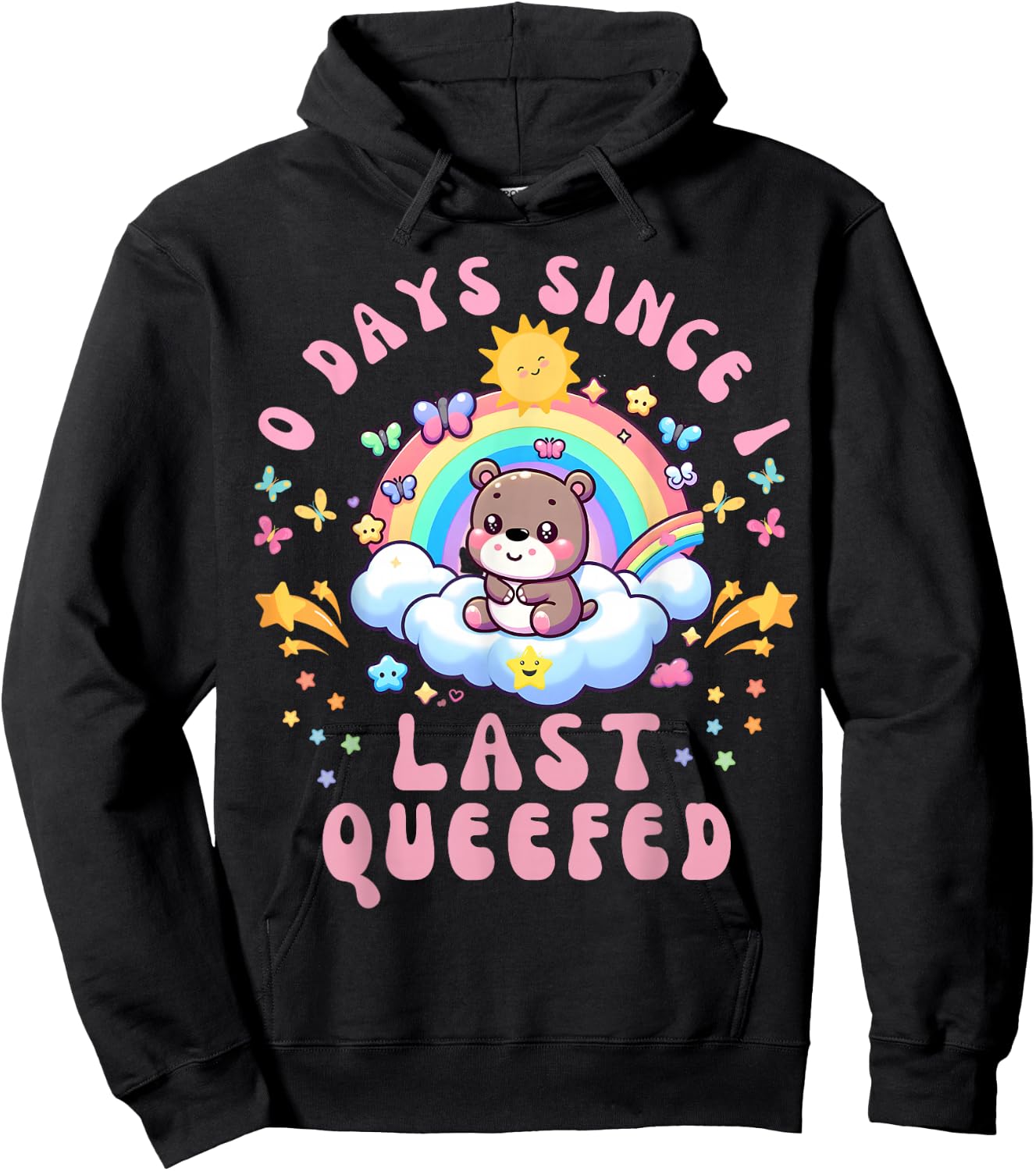 0 Days Since I Last Queefed Funny Unhinged Moo Deng Queefed Hoodie - Hoodie | Black