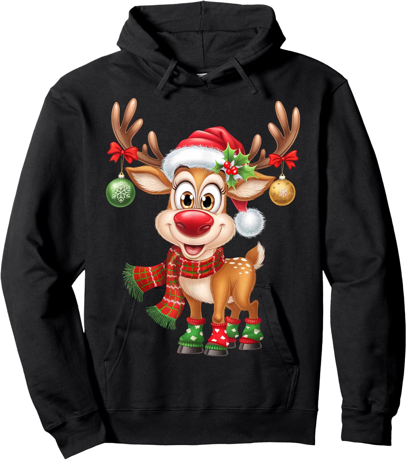 Christmas Reindeer Rudolph Funny Gift , black Hoodie - Hoodie | Black