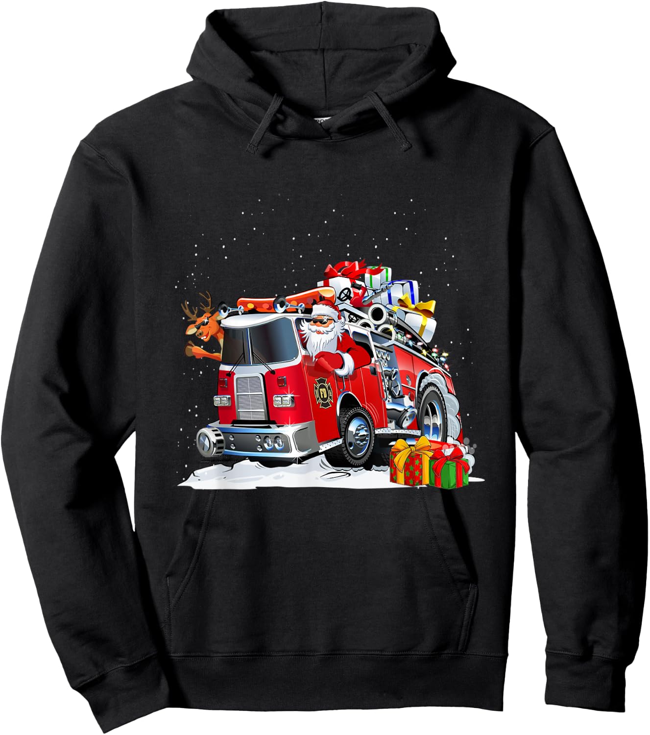 Firefighter Santa Fireman Driving Fire Truck Merry Christmas Hoodie - Hoodie | Black