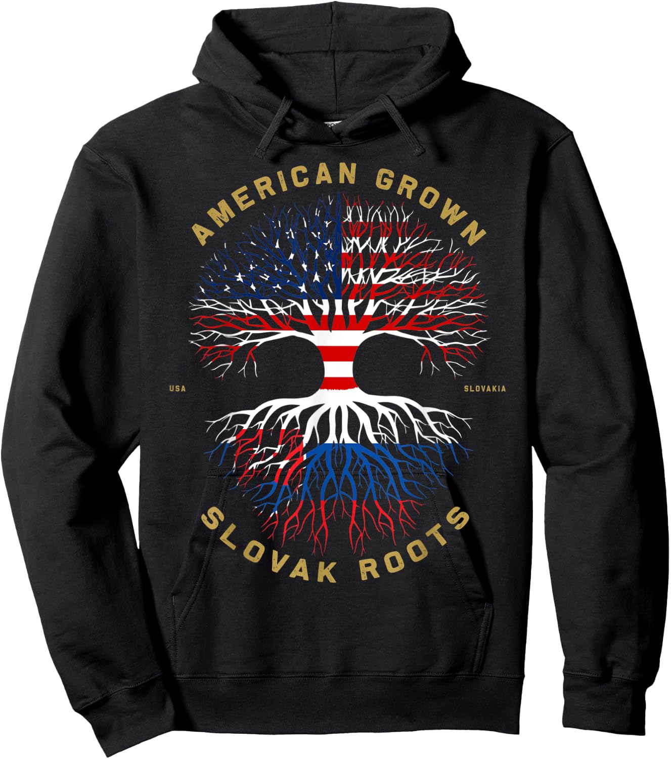 American Grown With Slovak Roots Tree USA Flag Unique Gifts Hoodie - Hoodie | Black